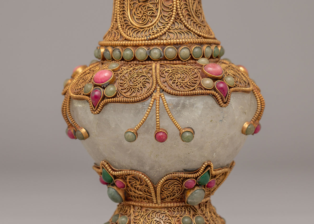 Handmade Flower Vase For Decor | Gemstone Adorned Vase for Home Decoration