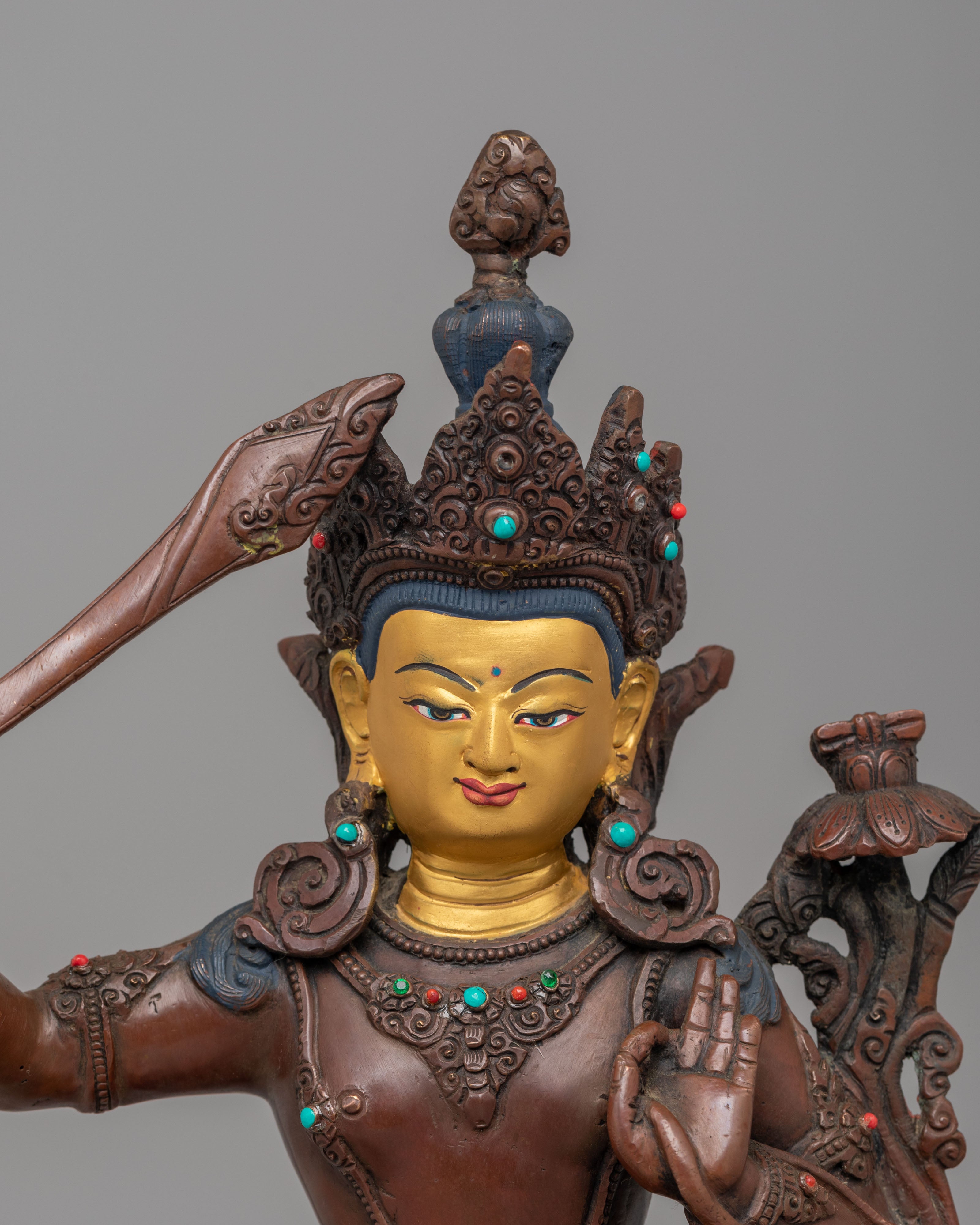 Tibetan Altar Manjushri Statue | Copper Body with 24K Gold Plating