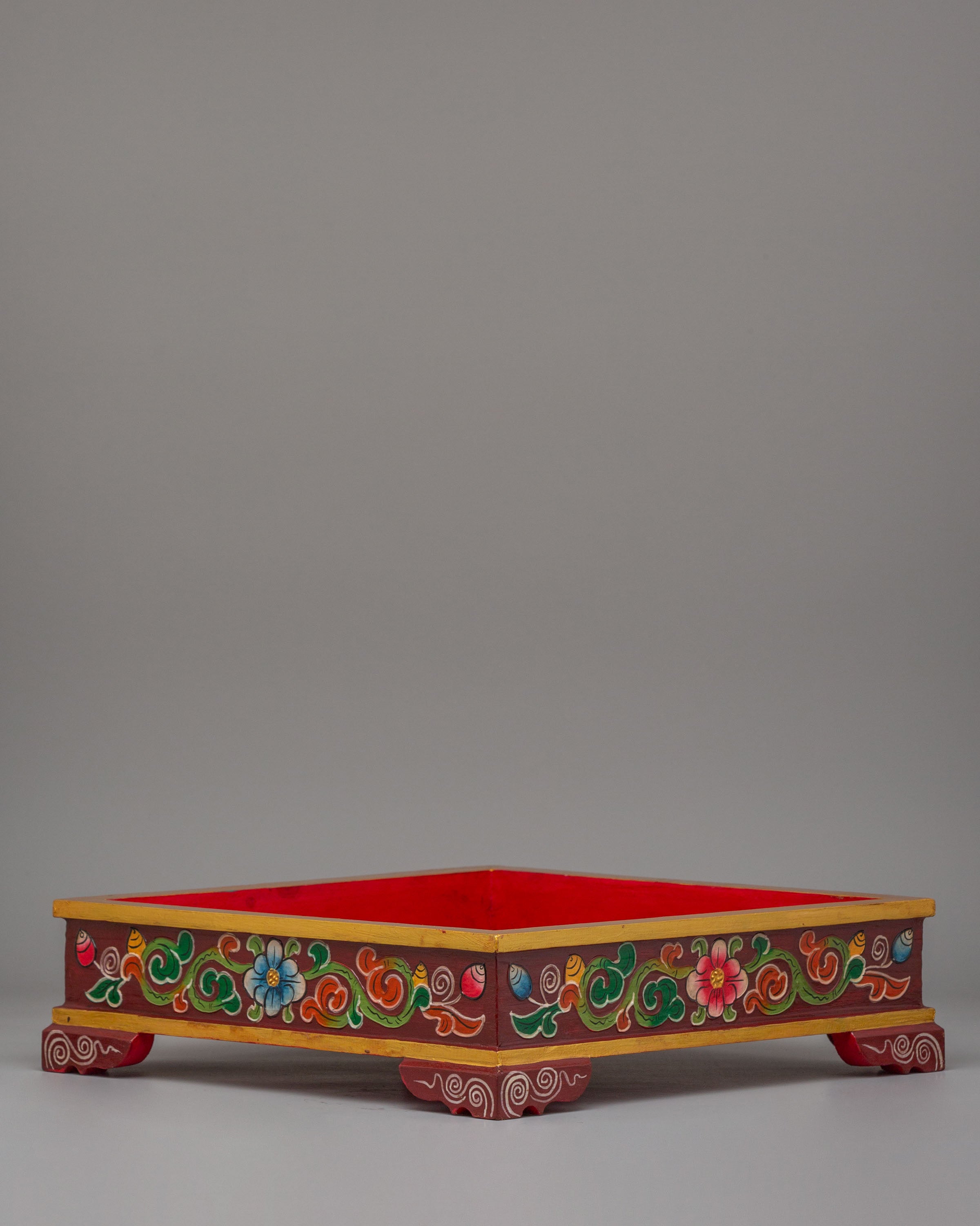Handmade Tibetan Tray | Wooden Buddhist Offering Tray