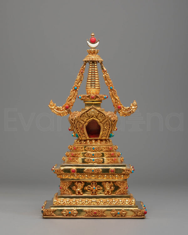 Vajrayana Ceremonial Stupa | Handcrafted Gold-Plated Copper Art