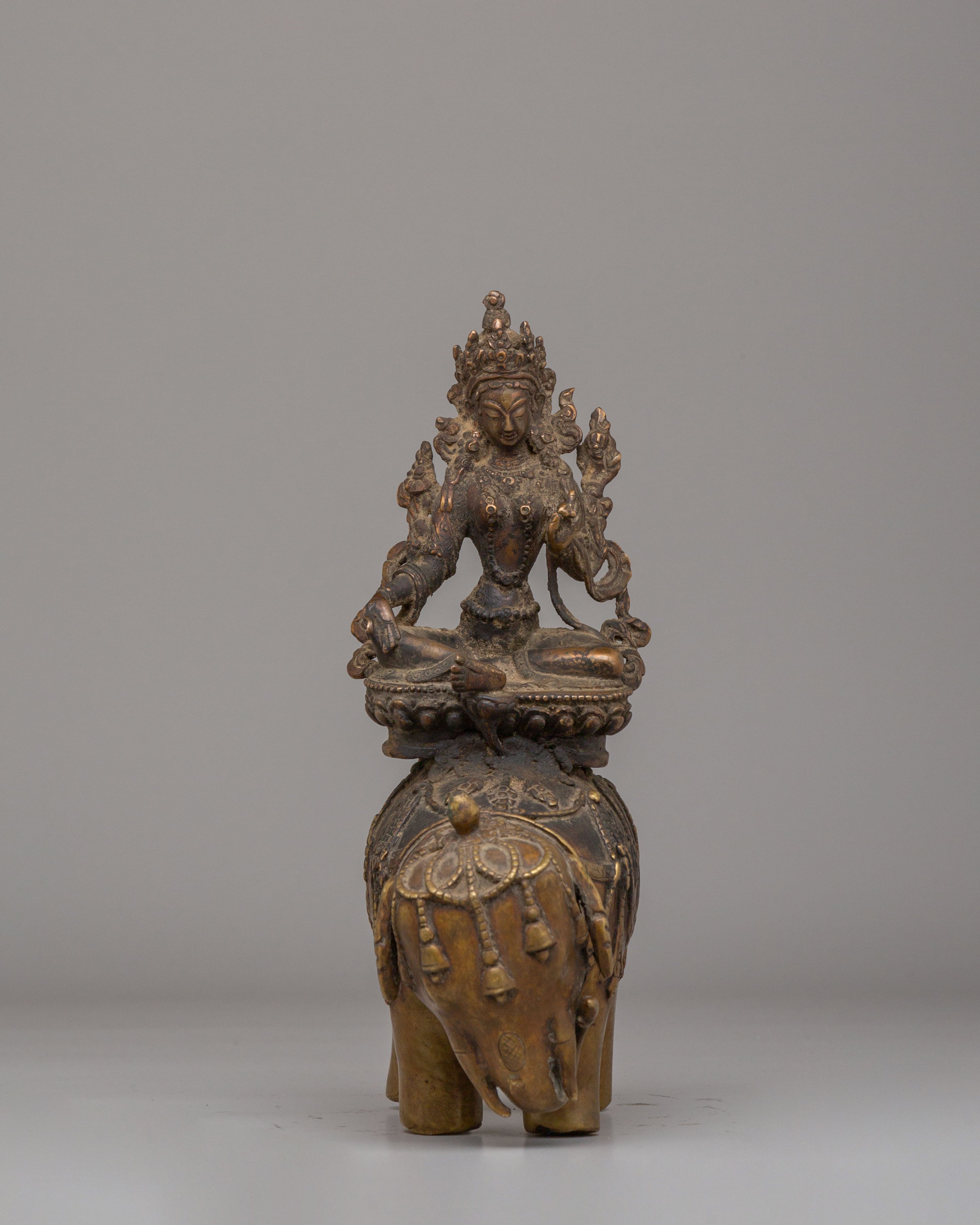 Green Tara On Elephant Statue Set for Altar | Perfect for Sacred Spaces