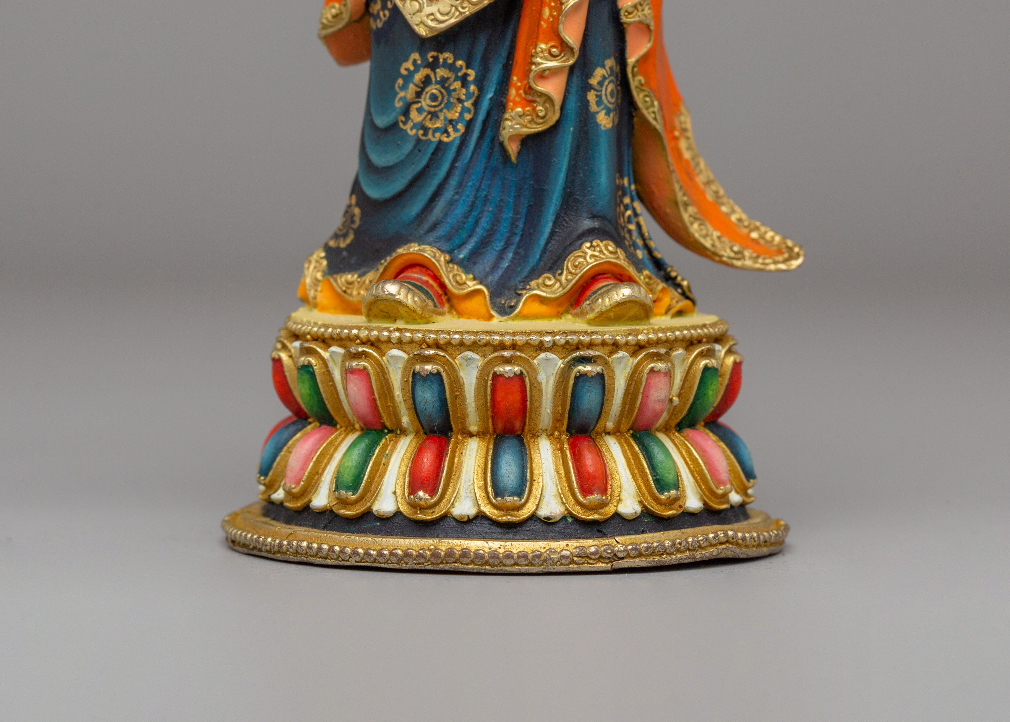 Tibetan Standing Guru Rinpoche Statue | Handcrafted Copper Figure for Altar