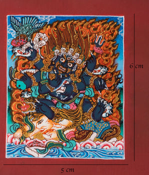 Six-Armed Mahakala Thangka for Locket | Miniature Art