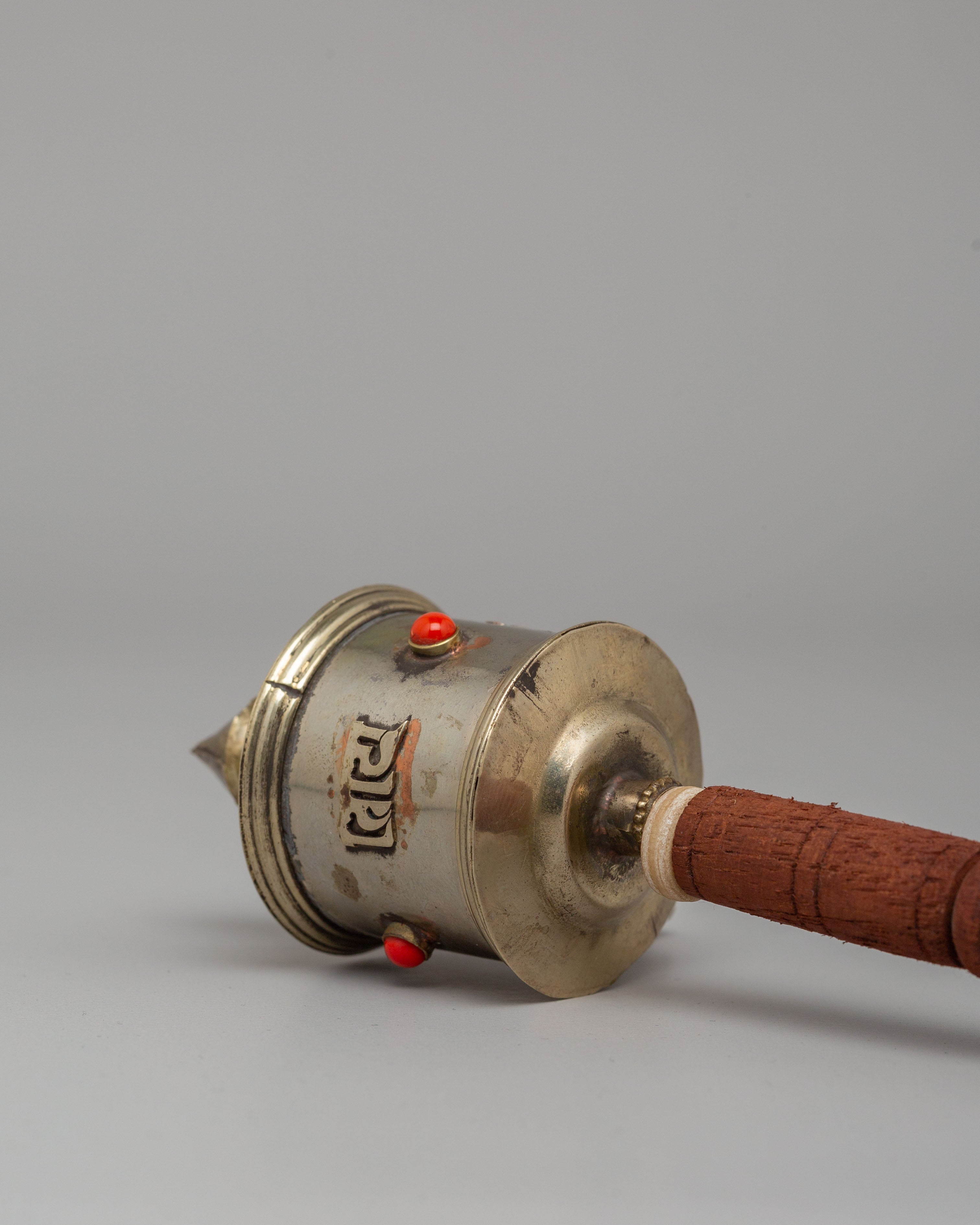 Sacred Handheld Prayer Wheel For Meditation | Copper, Coral & Turquoise Ritual Object