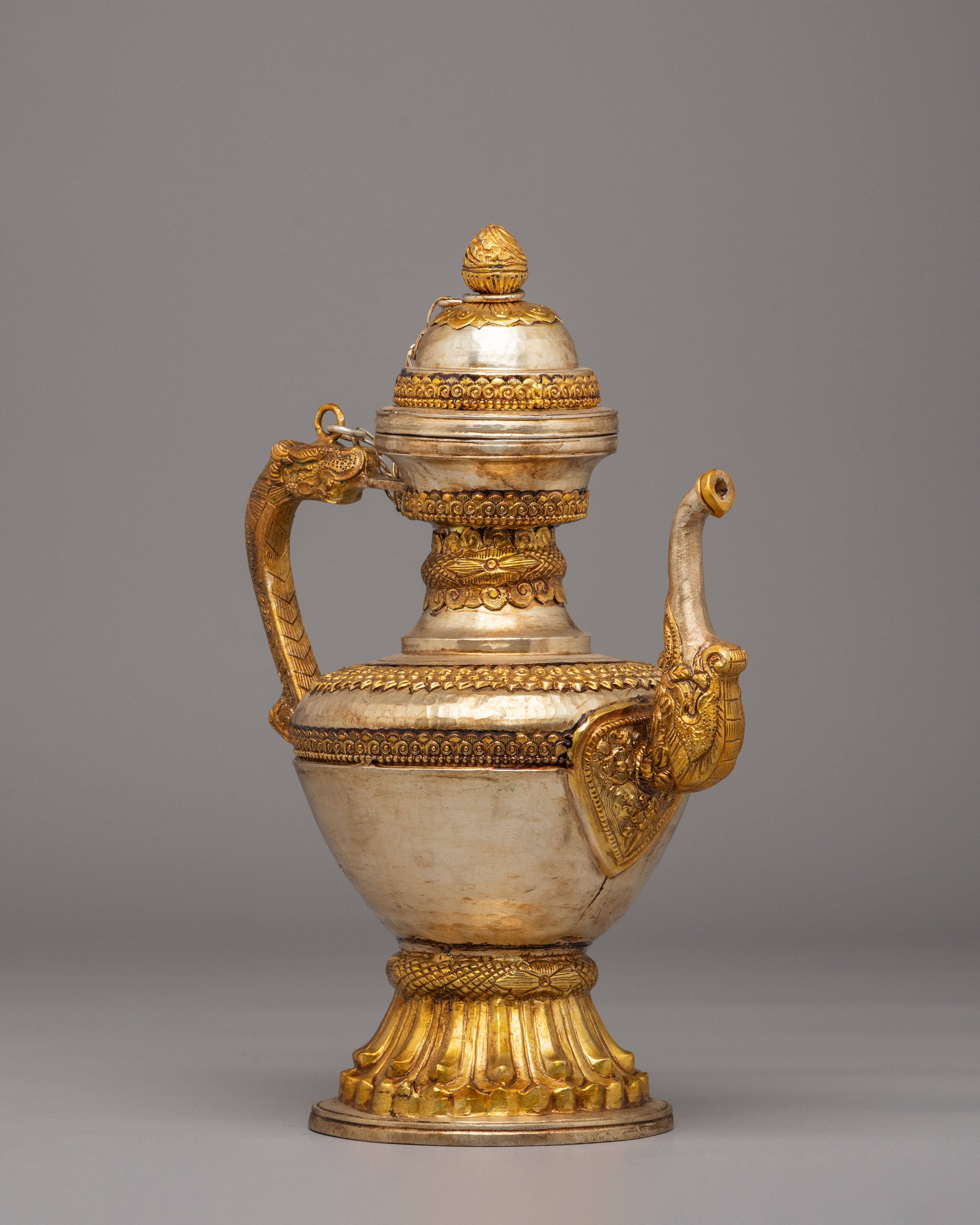 Decorative Tibetan Tea Vessel | Copper Silver Gold Plated Tea Vessel