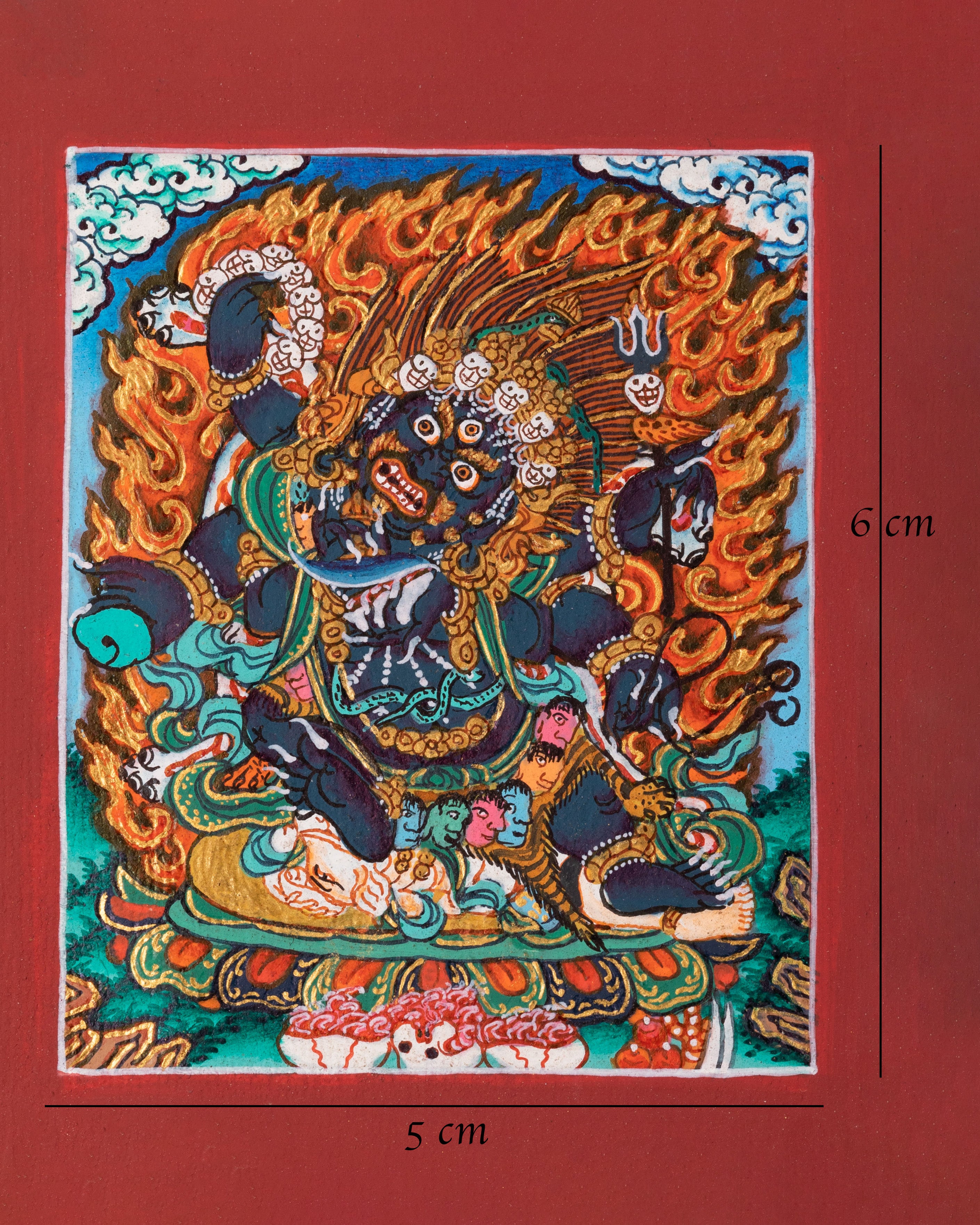 Six-Armed Mahakala Thangka for Locket | Tibetan Protector Deity Art