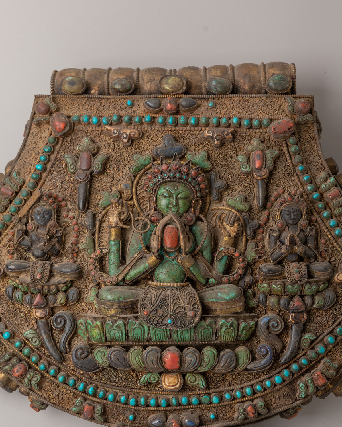 Tibetan Chenrezig Ghau Box Locket | Copper Artwork for Spiritual Devotion