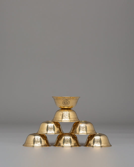 Vajrayana Ritual Offering Bowl Set | Tibetan Buddhist Brass Bowls