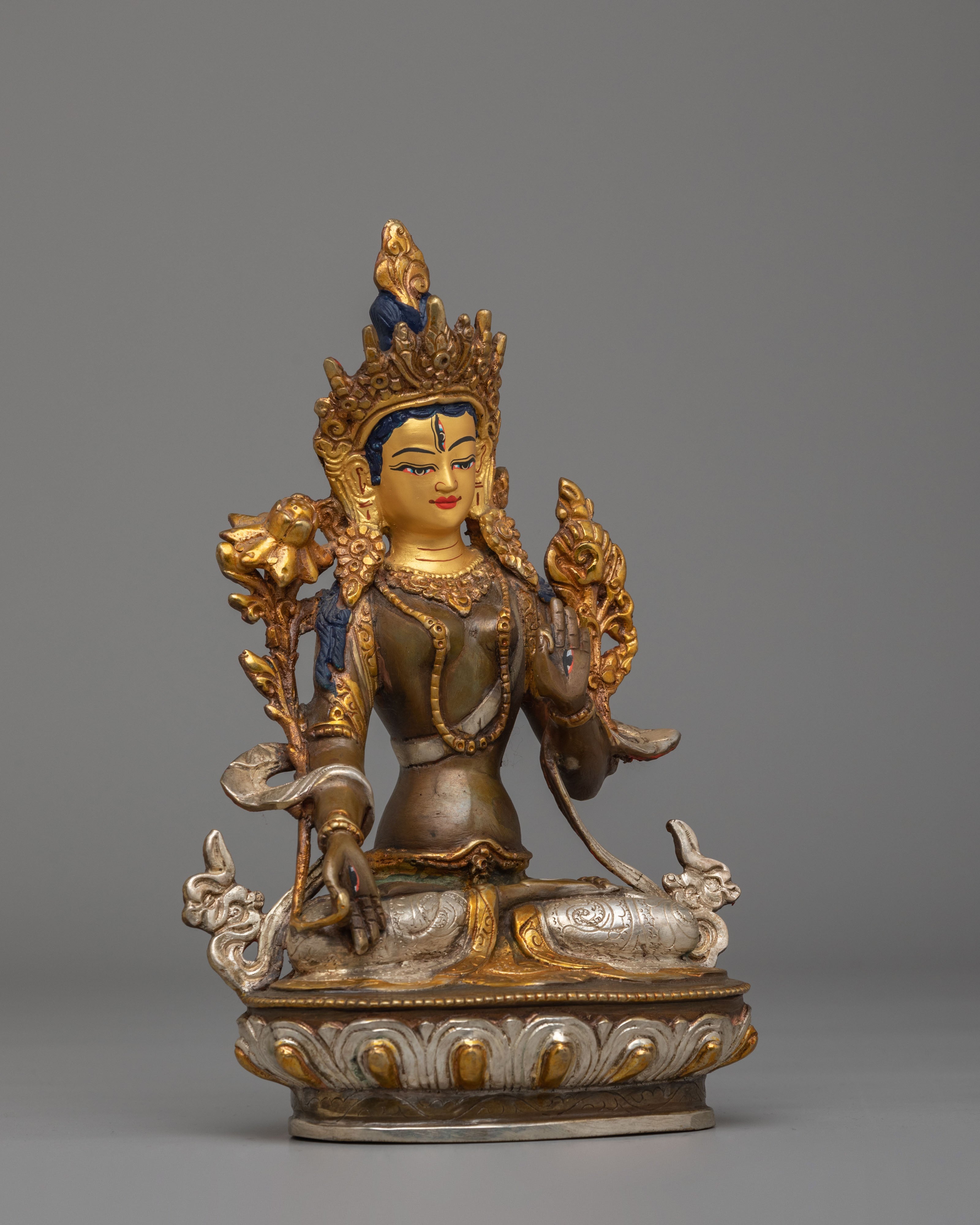 Himalayan White Tara Statue for Altar | Oxidized Copper Body