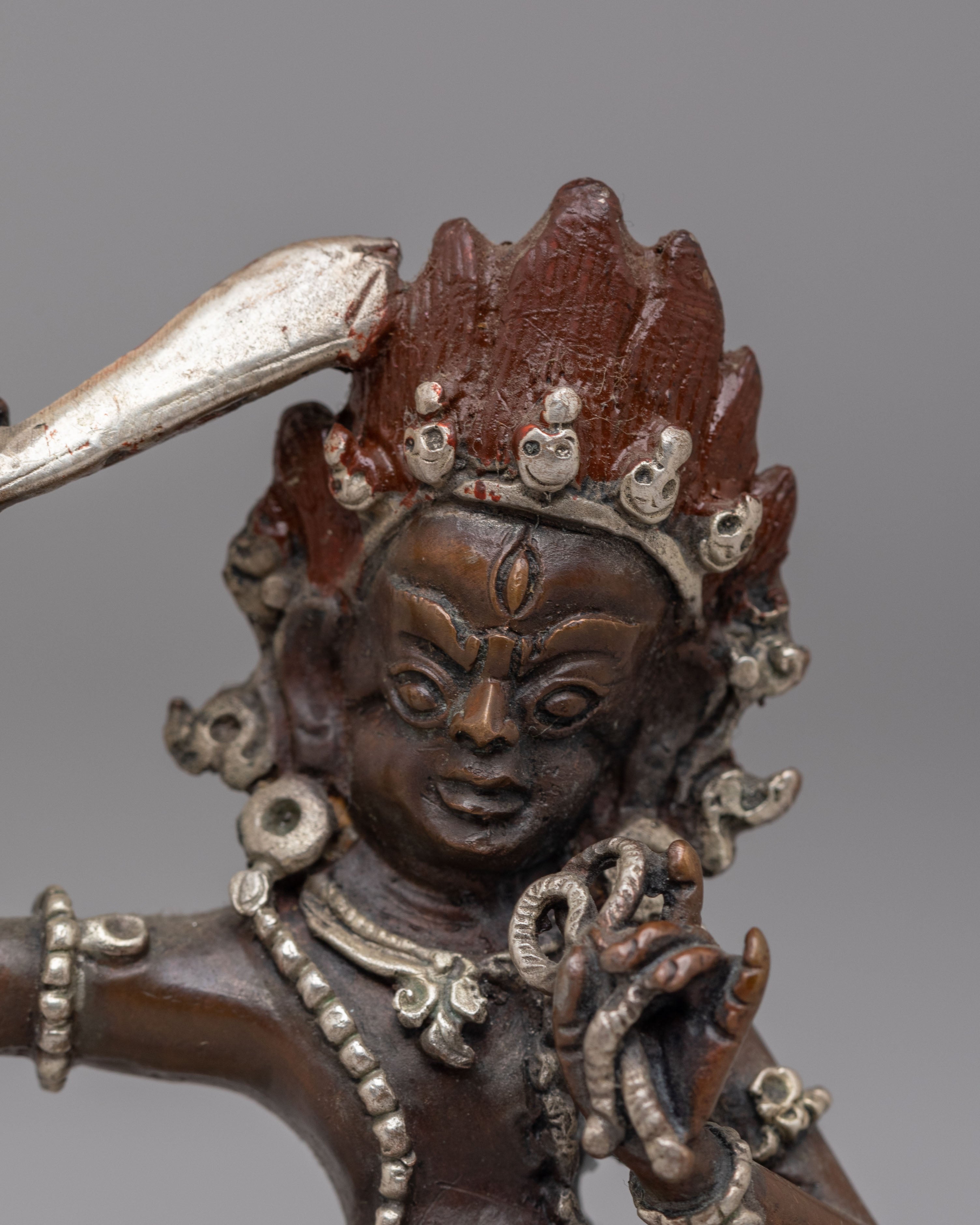 Spiritual Achala Sculpture | Silver Plated Copper Wrathful Deity