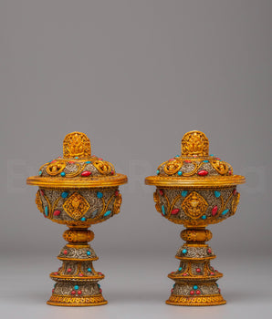 Electro Gold Plated Butter Lamp Set for Ritual Use