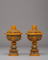 Electro Gold Plated Butter Lamp Set for Ritual Use