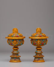 Electro Gold Plated Butter Lamp Set for Ritual Use
