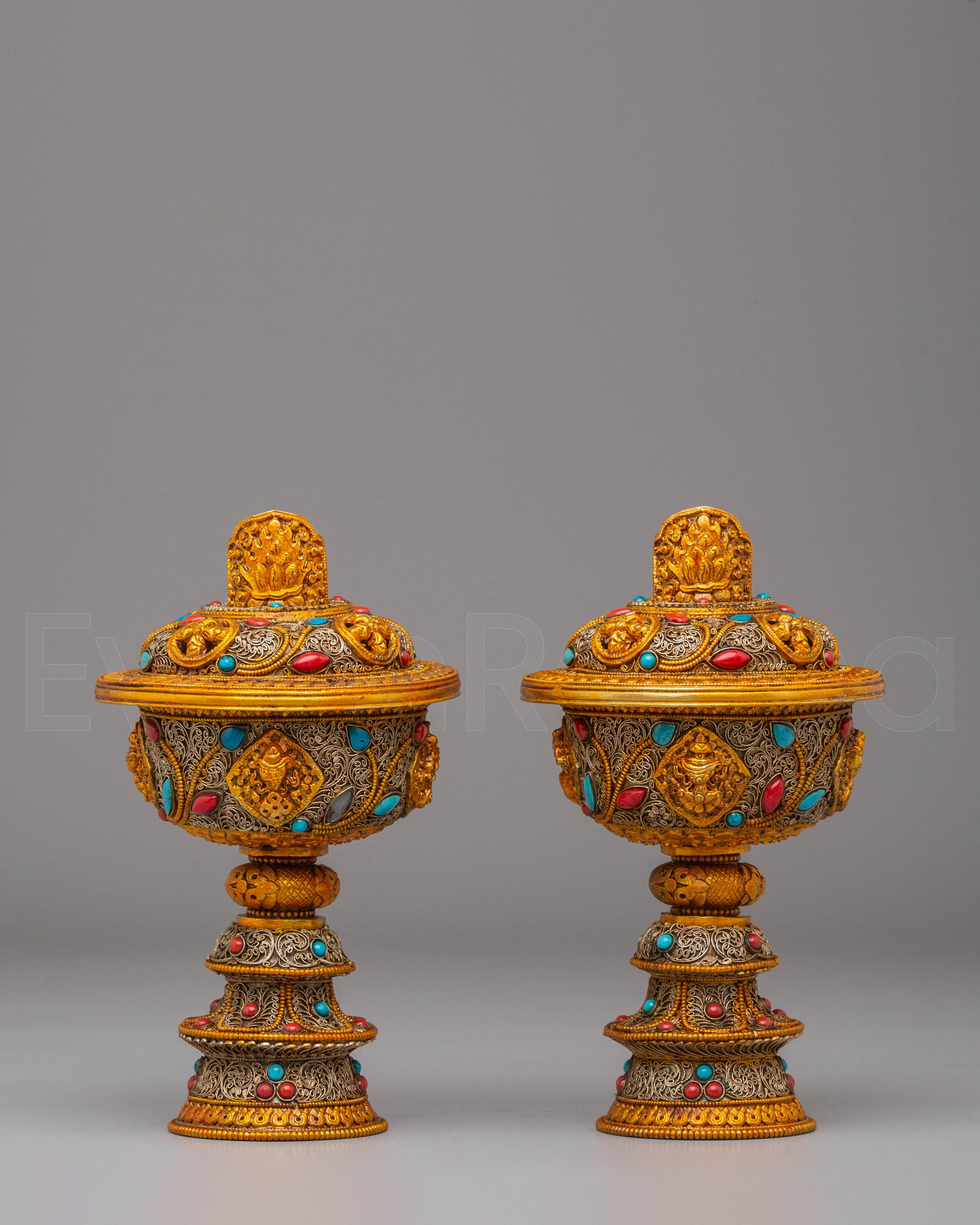 Electro Gold Plated Butter Lamp Set for Ritual Use