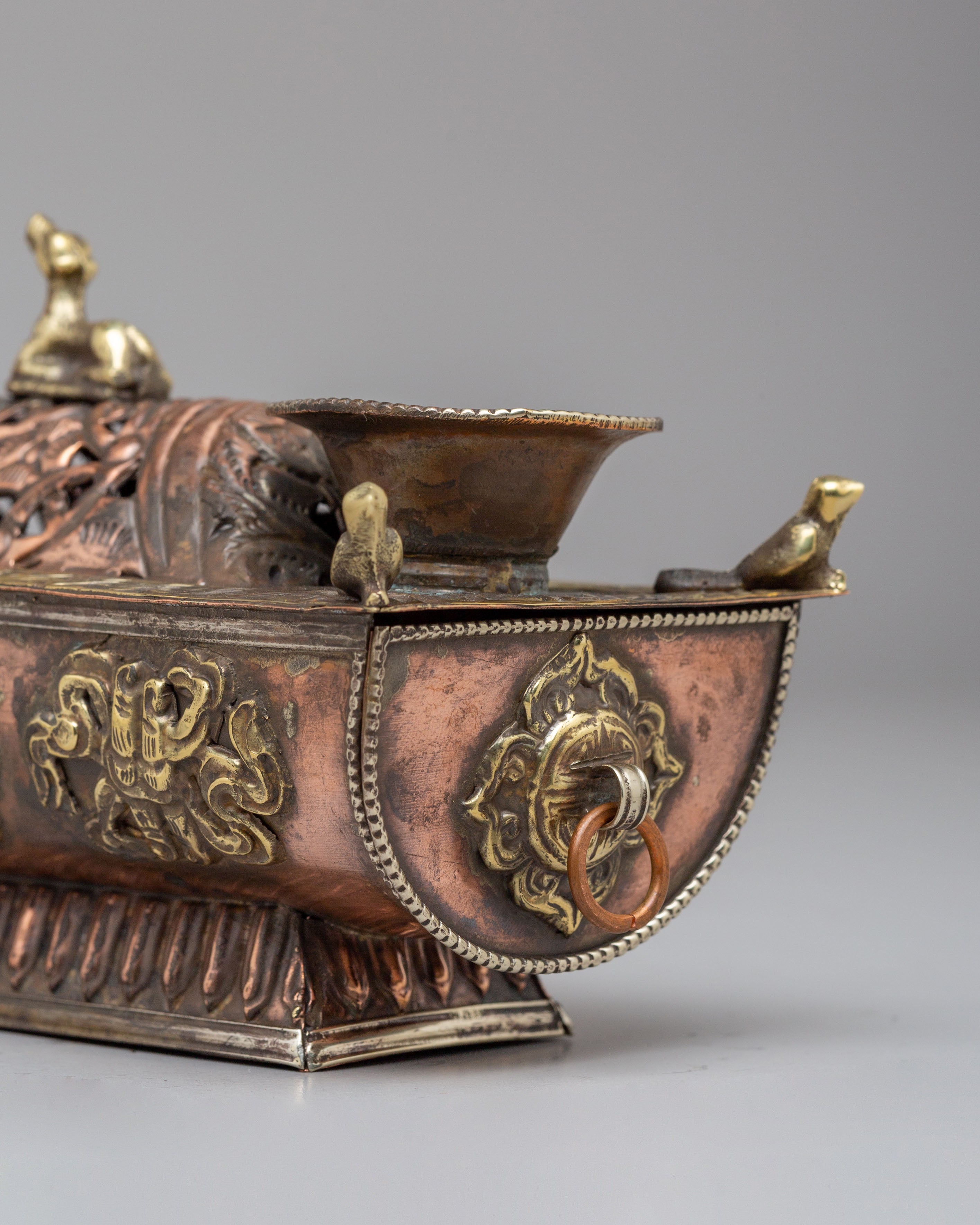 Ritual Incense Burner | Handcrafted Brass Tibetan Incense Box with Dharma Wheel
