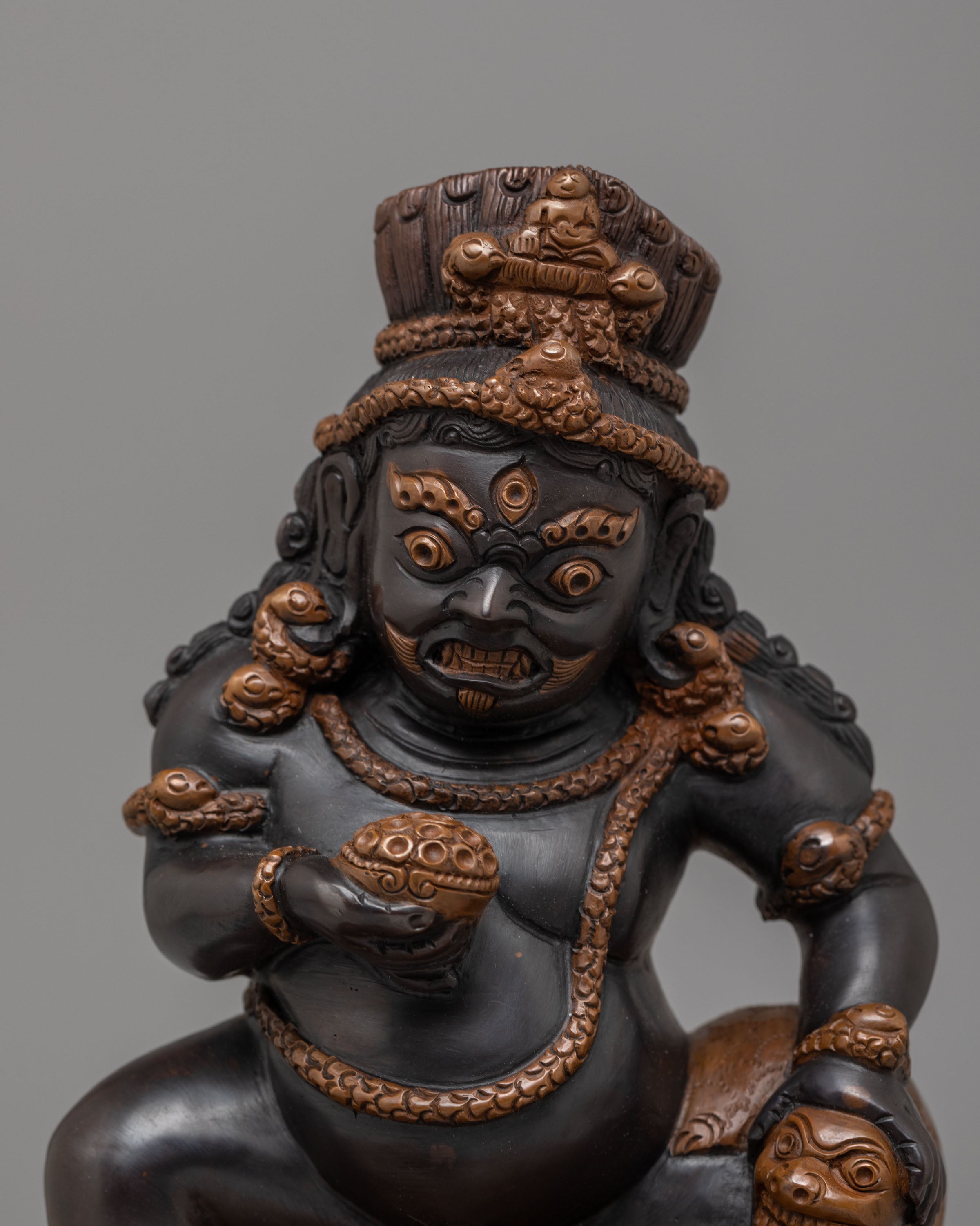 Wealth Guardian Black Dzambhala Sculpture | Handcrafted Oxidized Copper Statue