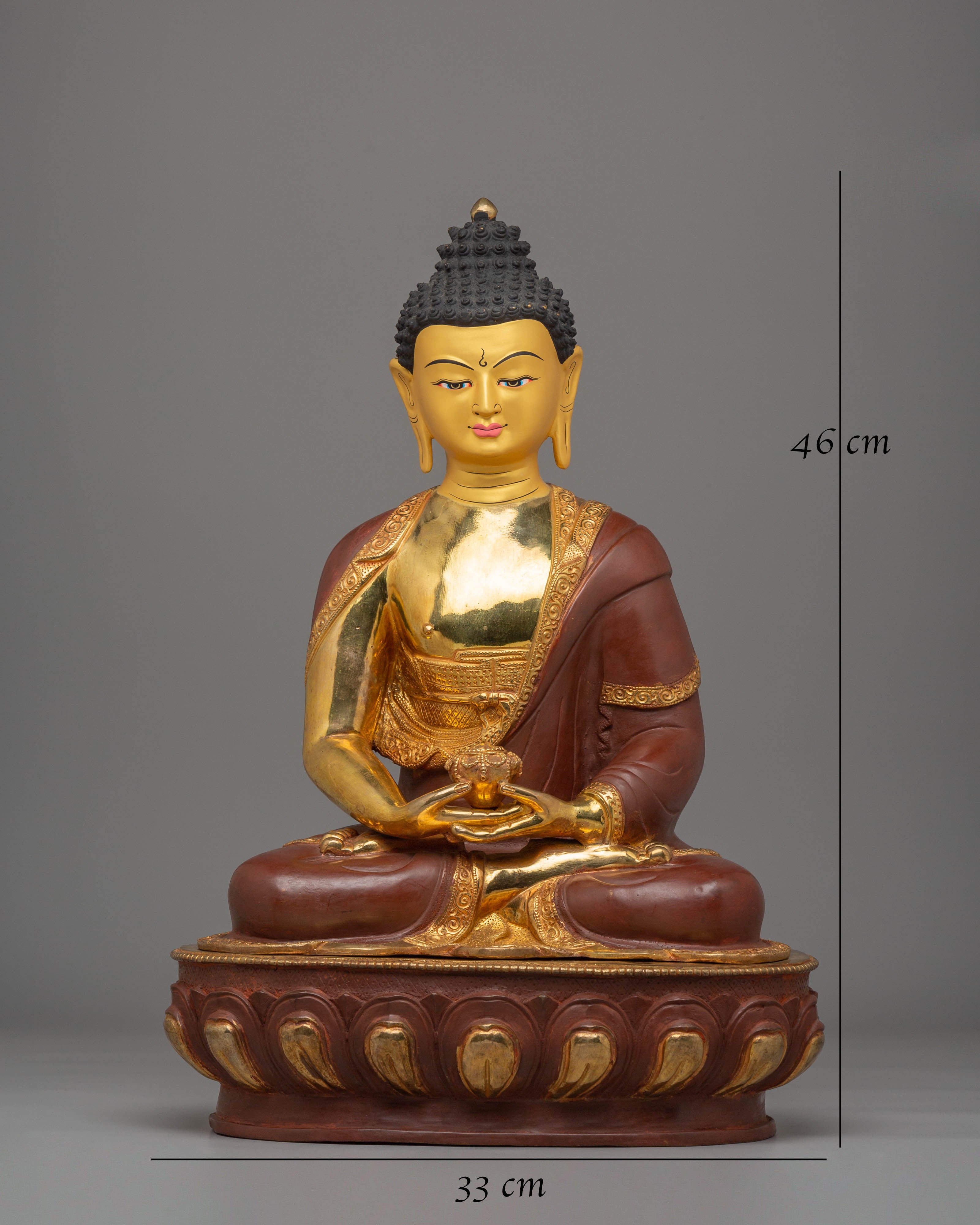 Himalayan Statue of Amitabha Buddha | Electro Gold-Plated Copper with Acrylic Color
