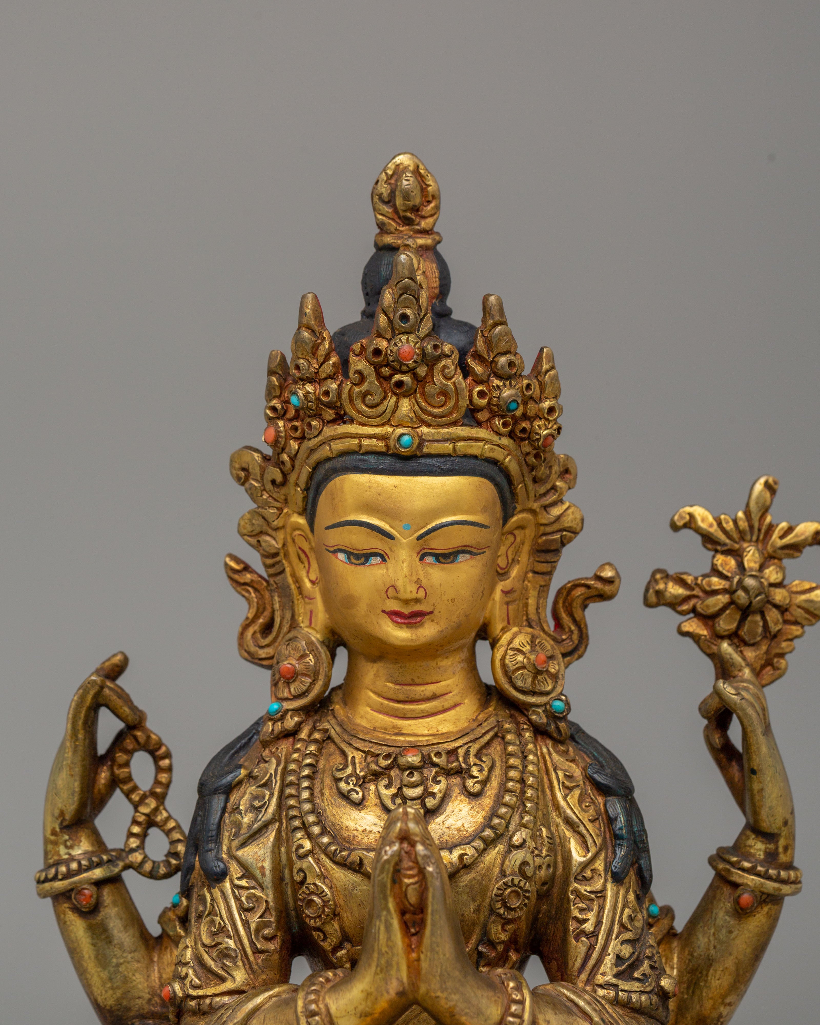 Bodhisattva Chenrezig Deity Statue | 24K Gold Plated Buddhist Sculpture