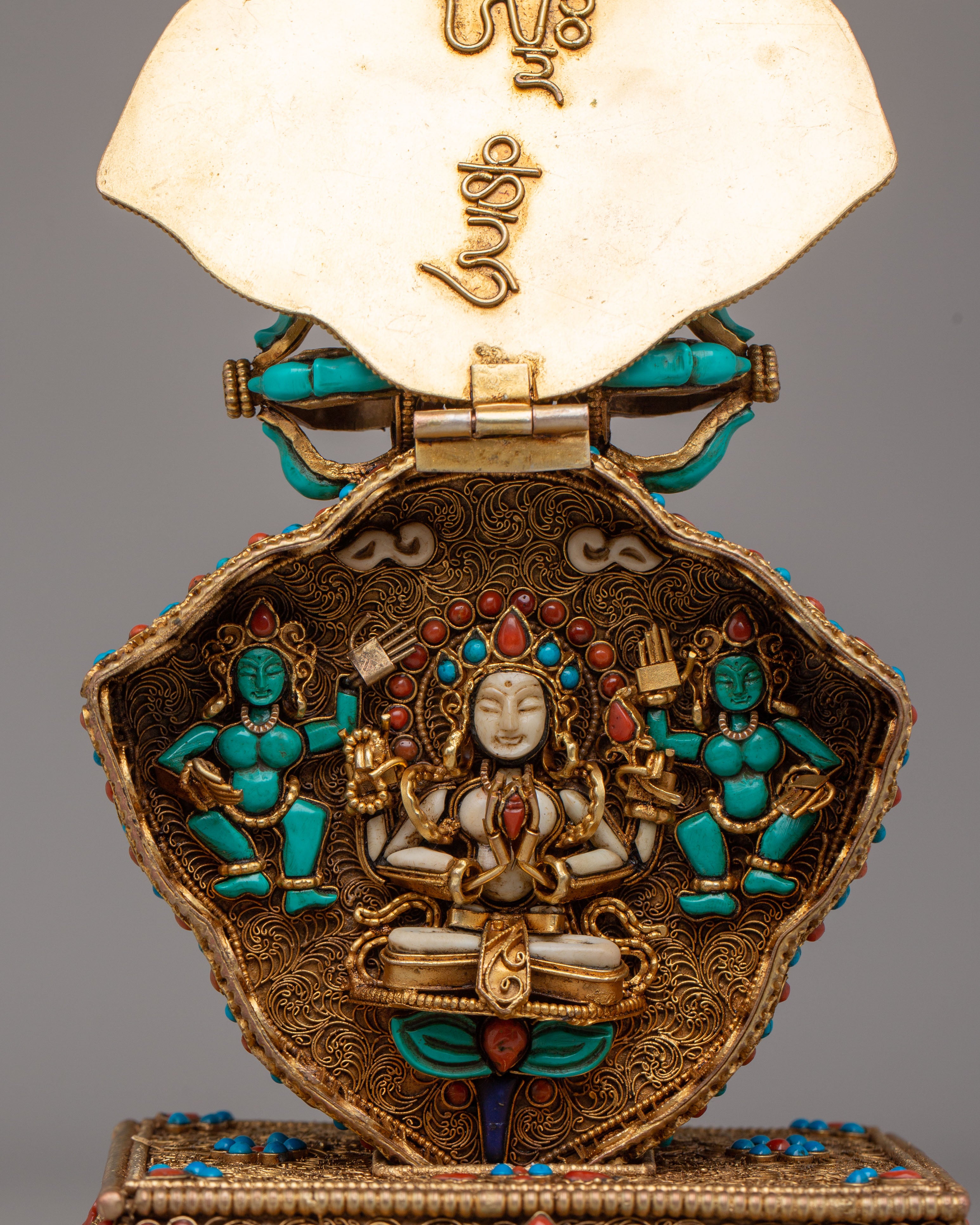 Ganesha And Garuda Ghau Box Locket | Copper With Handcarved Gemstone
