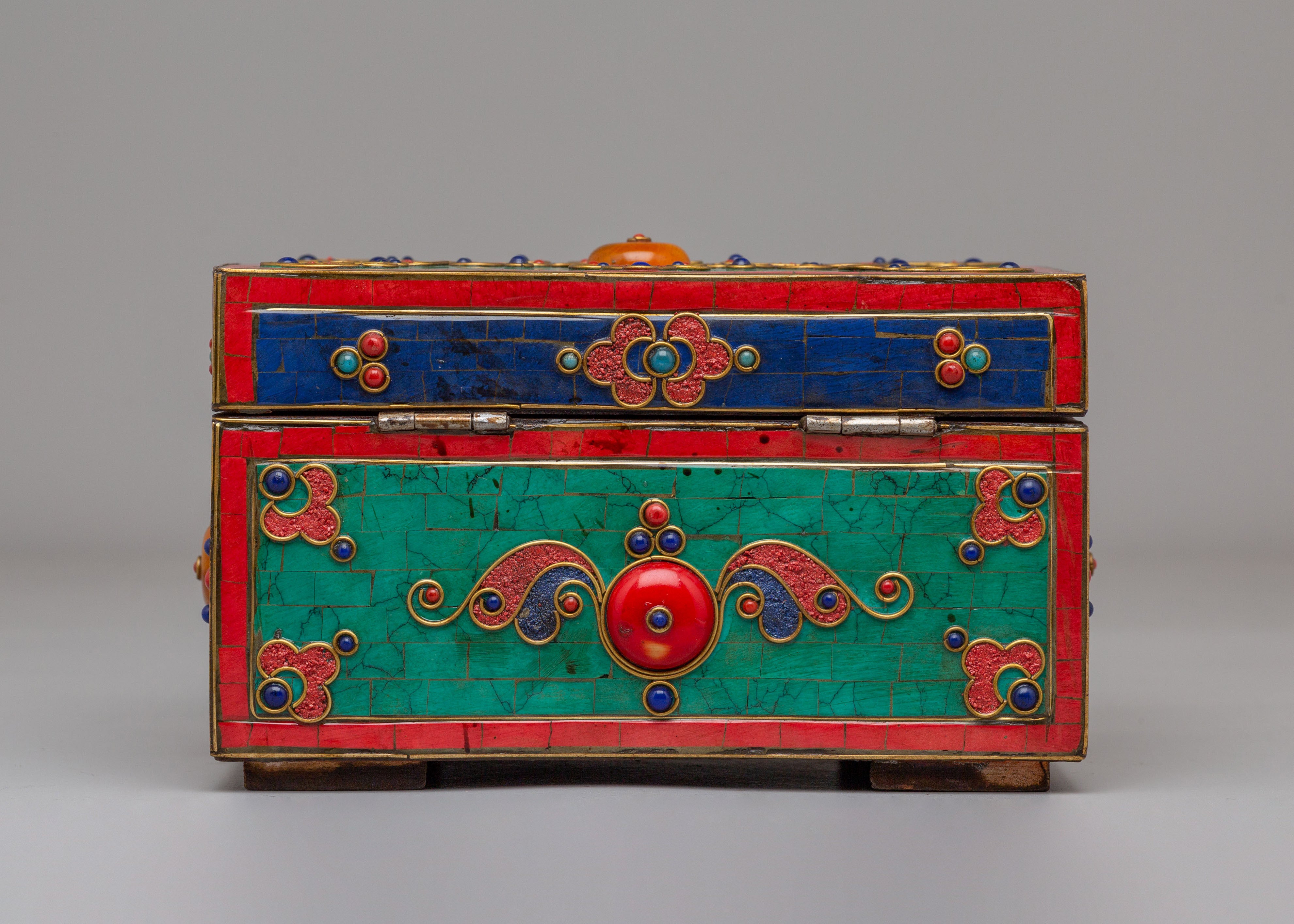 Himalayan Jewellery Storage Box | Gemstone Decorated Wooden Treasure Chest