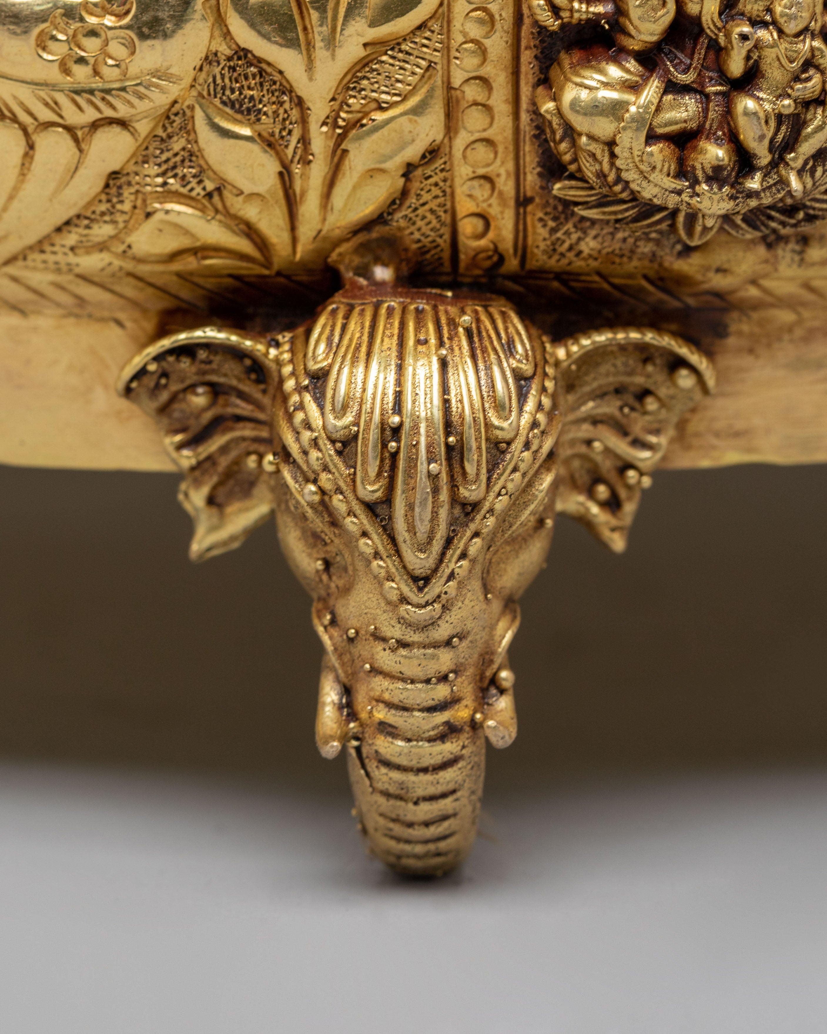 Himalayan Spiritual Urli Bowl | Brass with Elephant Legs & Deity Engravings