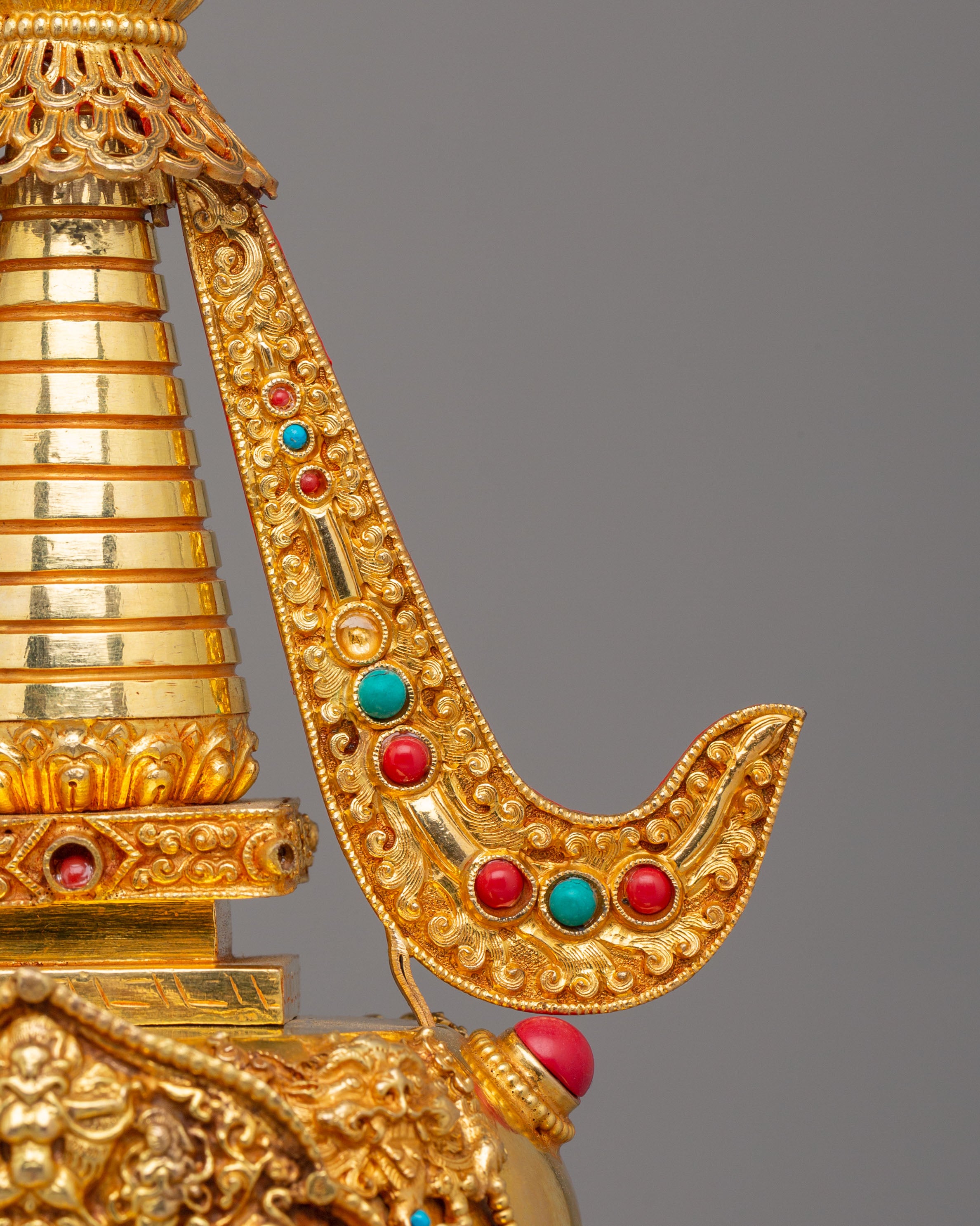 Handcrafted Stupa of Complete Victory | 24K Gold Plated with Gemstones