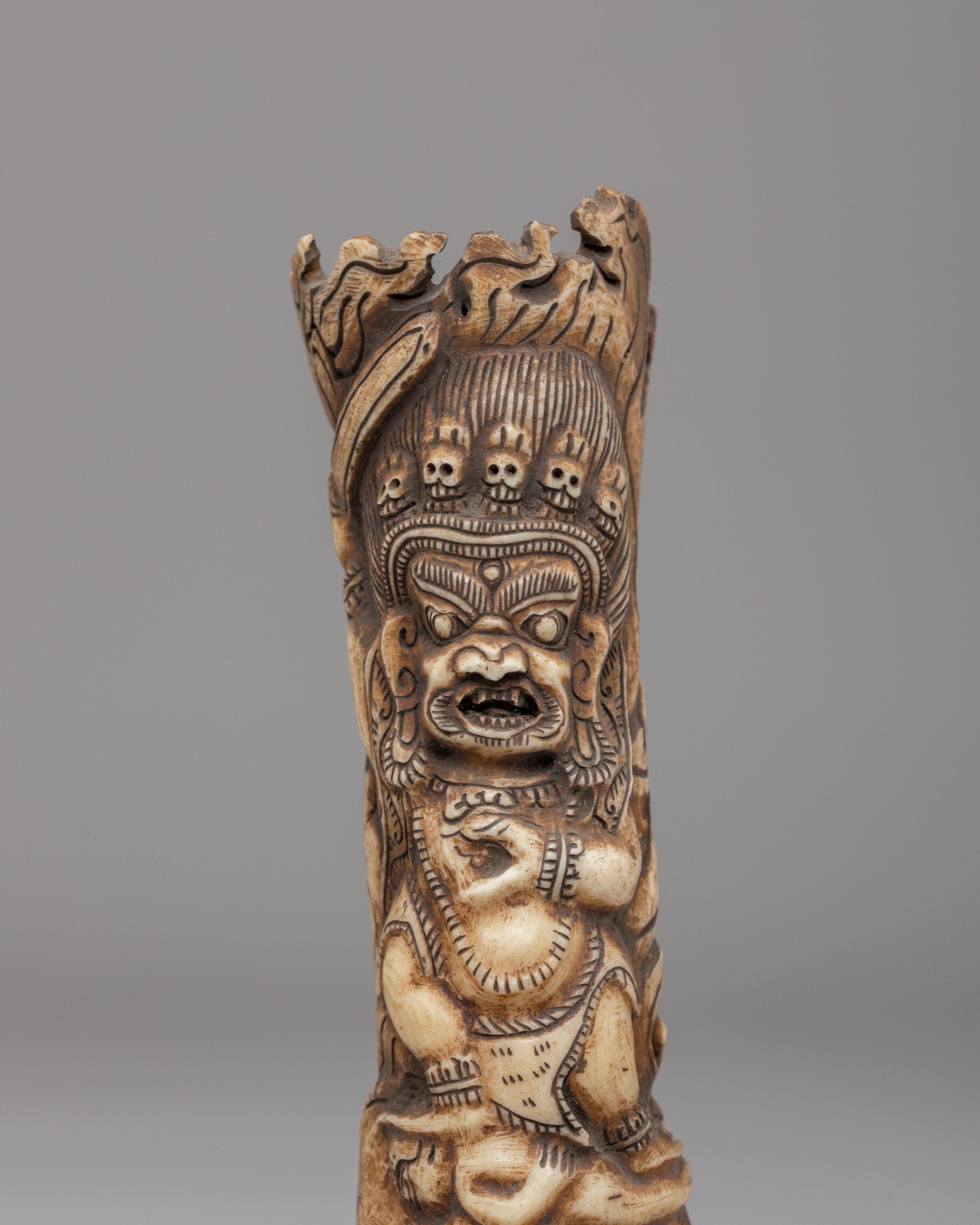 Sacred Mahakala Bone Stamp | Hand Carved Buffalo Bone Decor