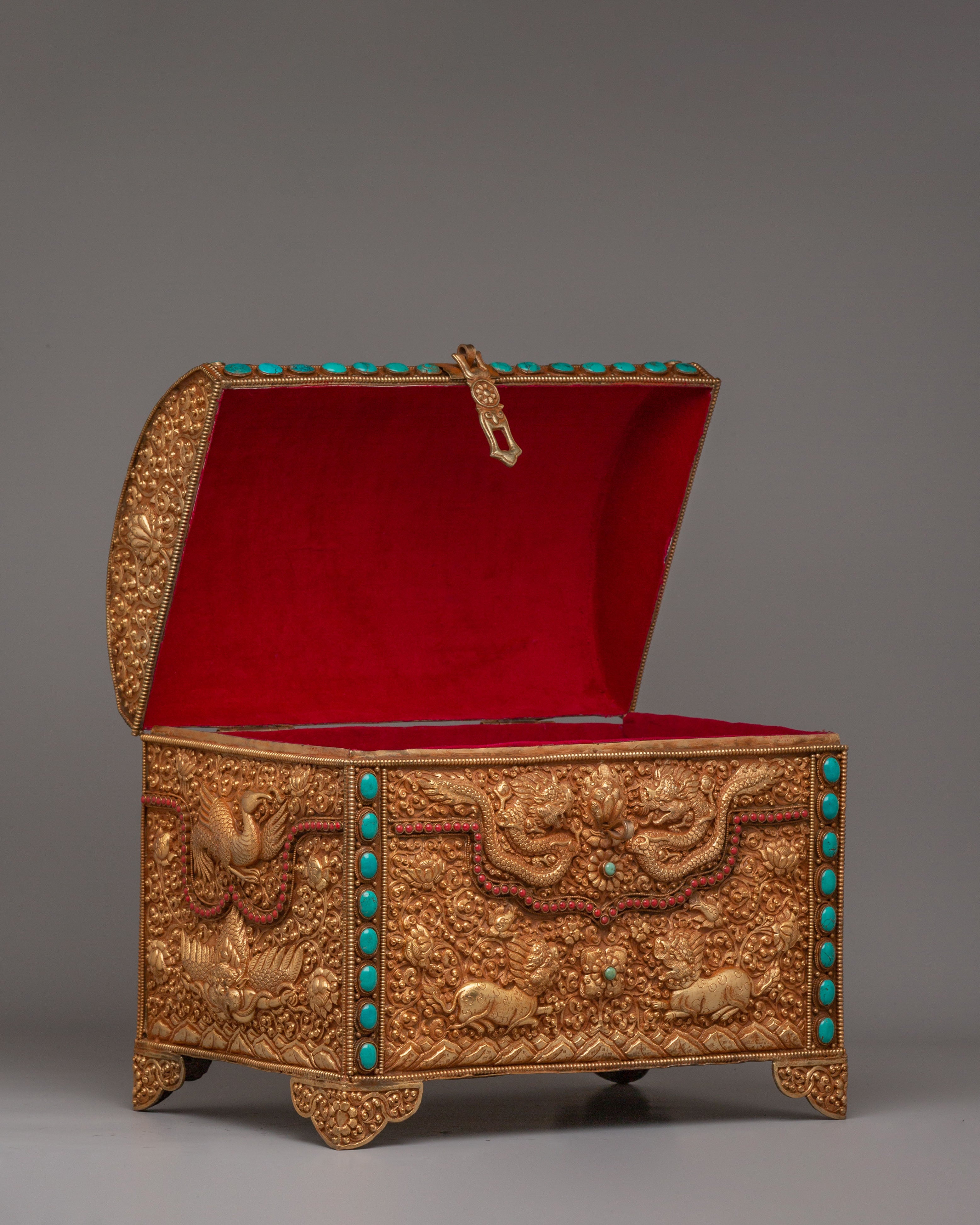 Handmade Dragon Treasure Box | Gemstone & Gold Plated Copper