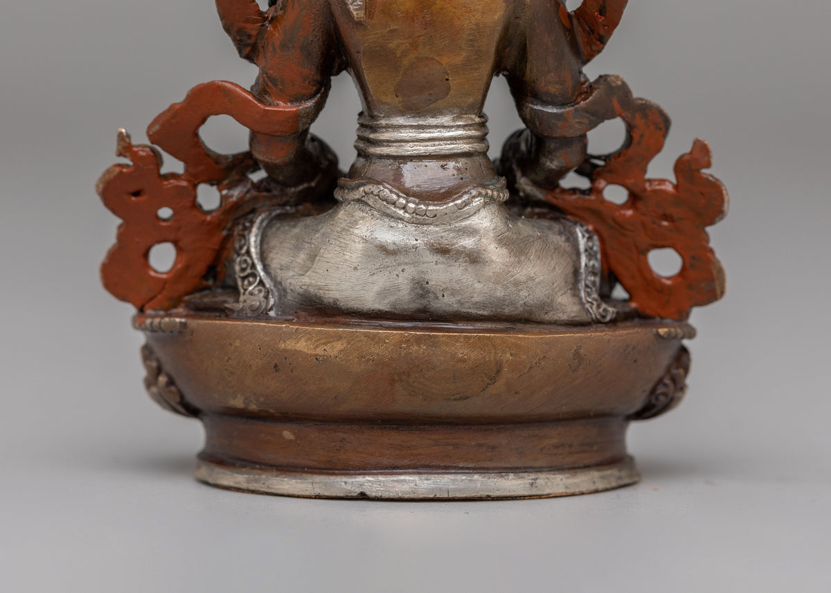 Traditional Amitayus Buddha Longevity Statue | Oxidized Copper Body with Silver Plating