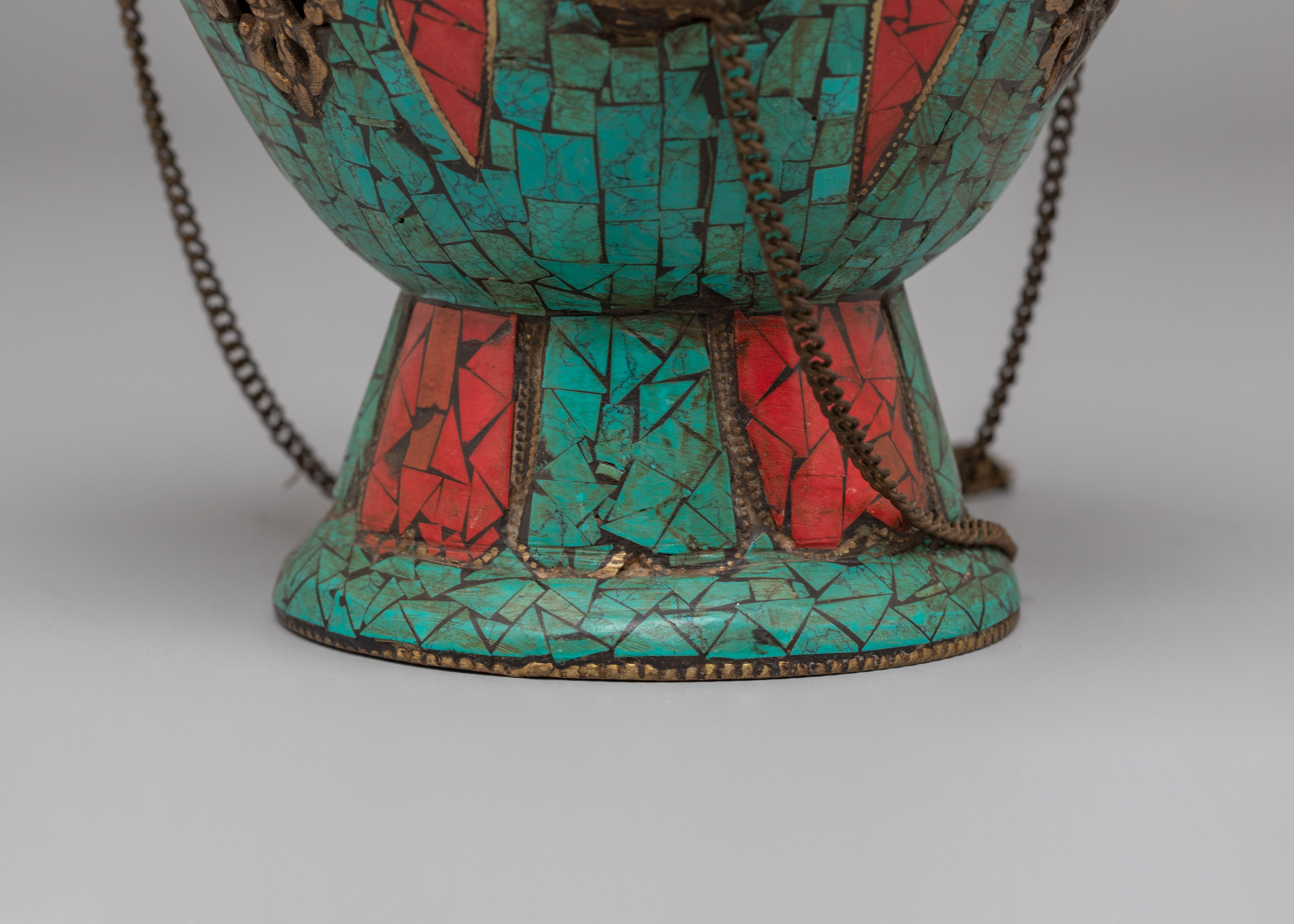 Spiritual Ritual Incense Burner | Tibetan Copper & Turquoise Decor