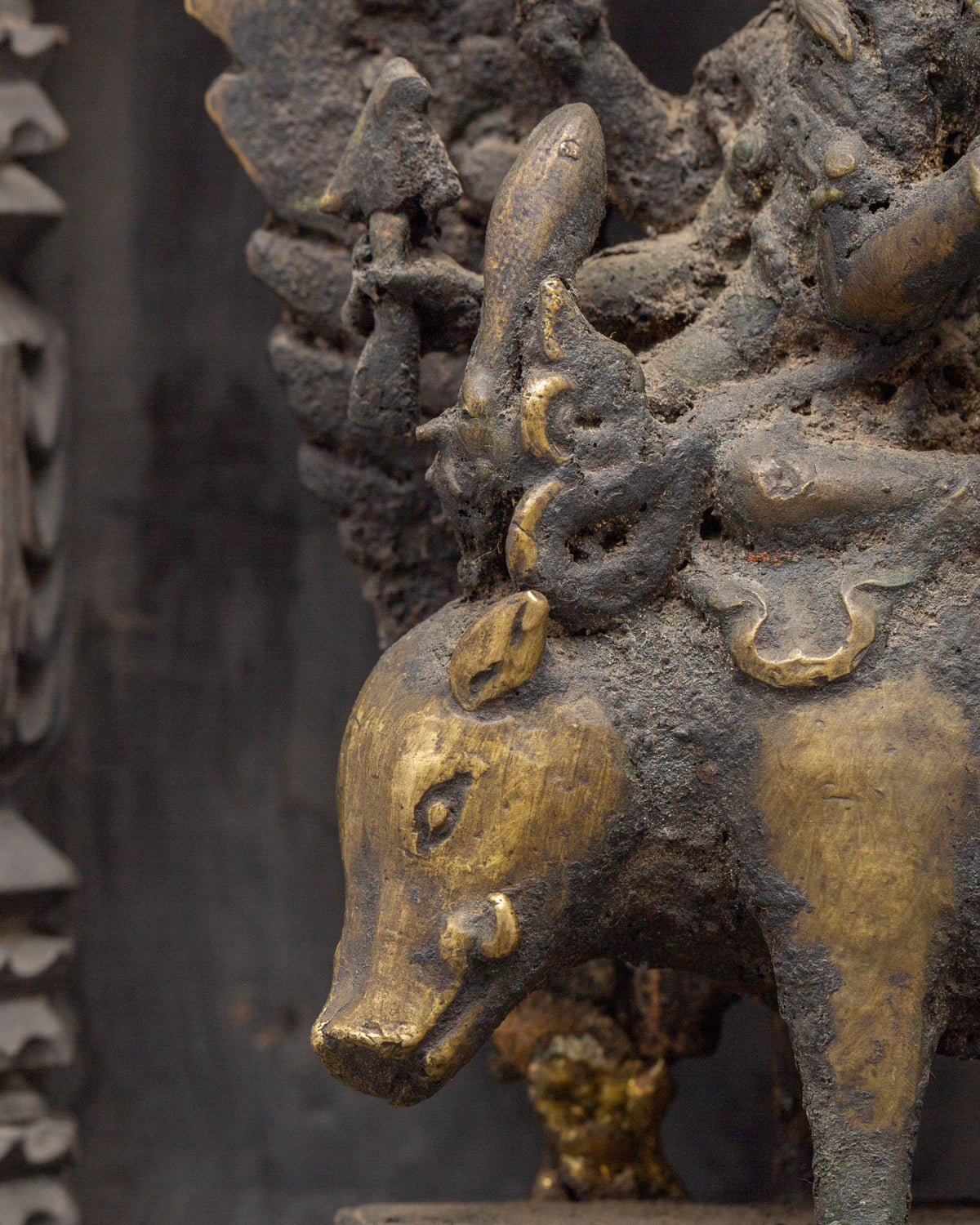 Tibetan Buddhist Marichi Statue | Handmade Brass and Wood Deity Sculpture