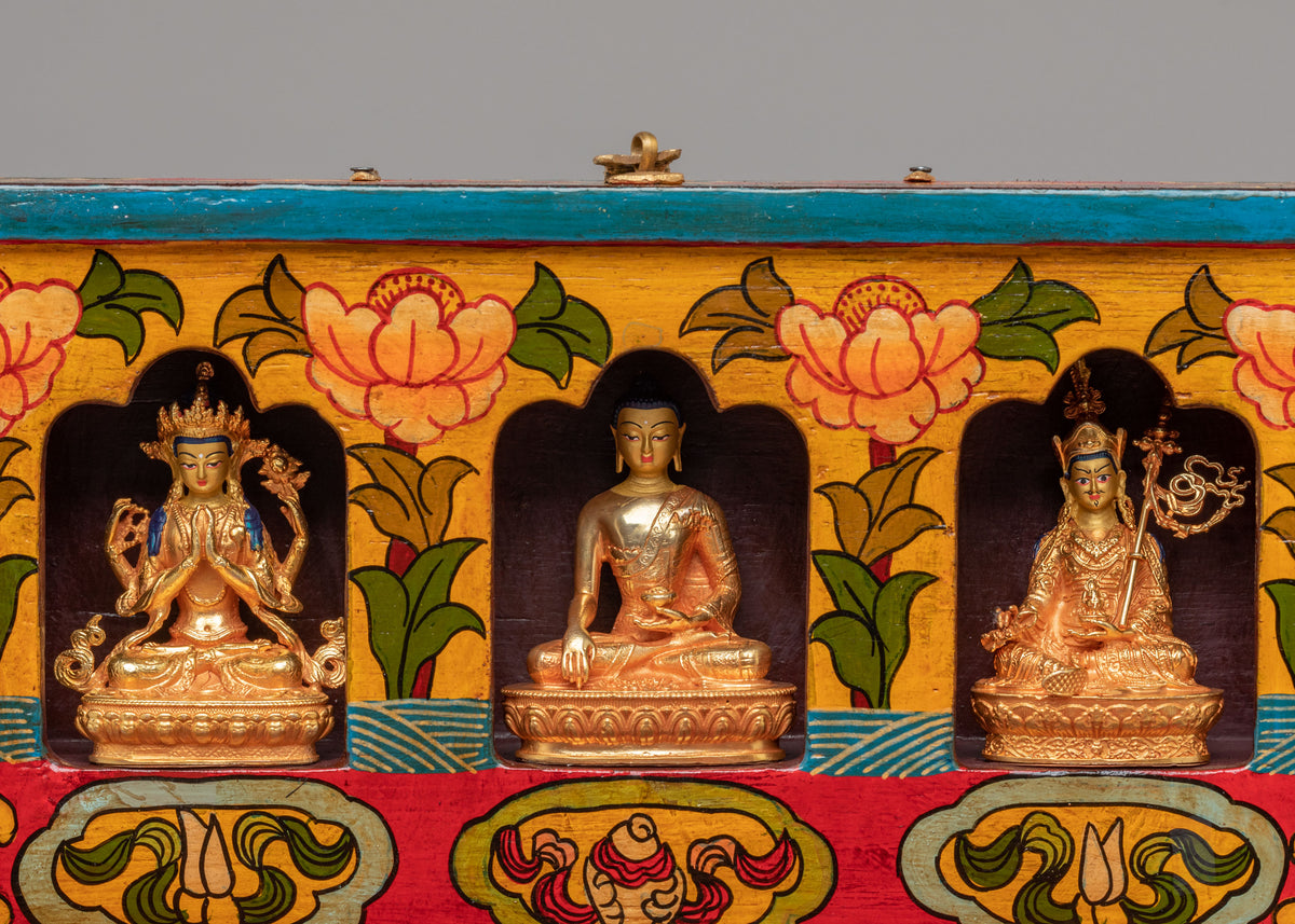 Tibetan Altar Box with Statue | Perfect for Meditation & Spiritual Decor