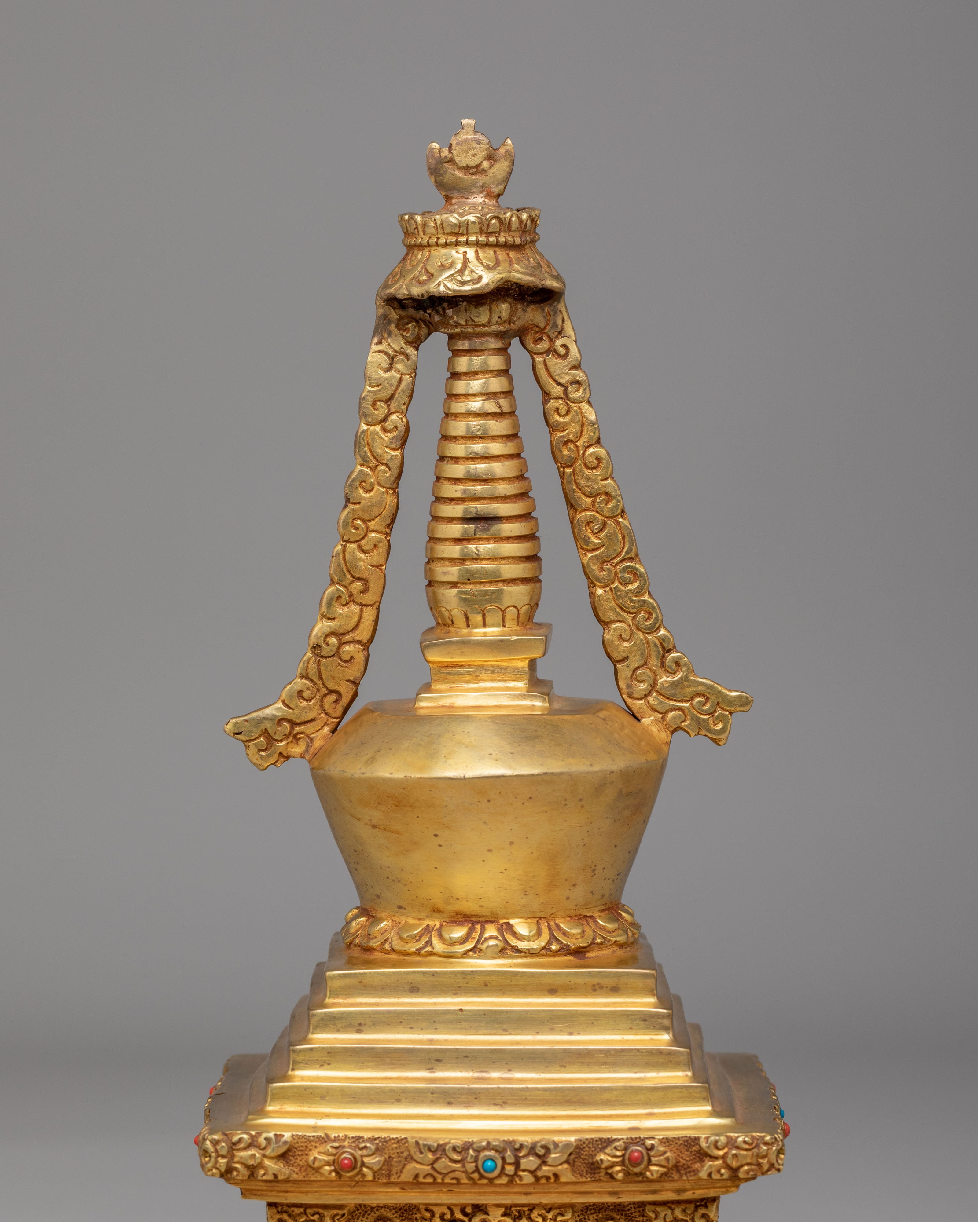 Handmade Sacred Enlightenment Stupa | Gold Plated Buddhist Decor