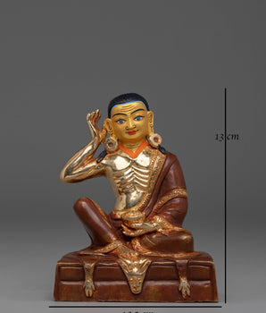 Handmade Golden Milarepa Statue | Hand-Carved Tibetan Yogi