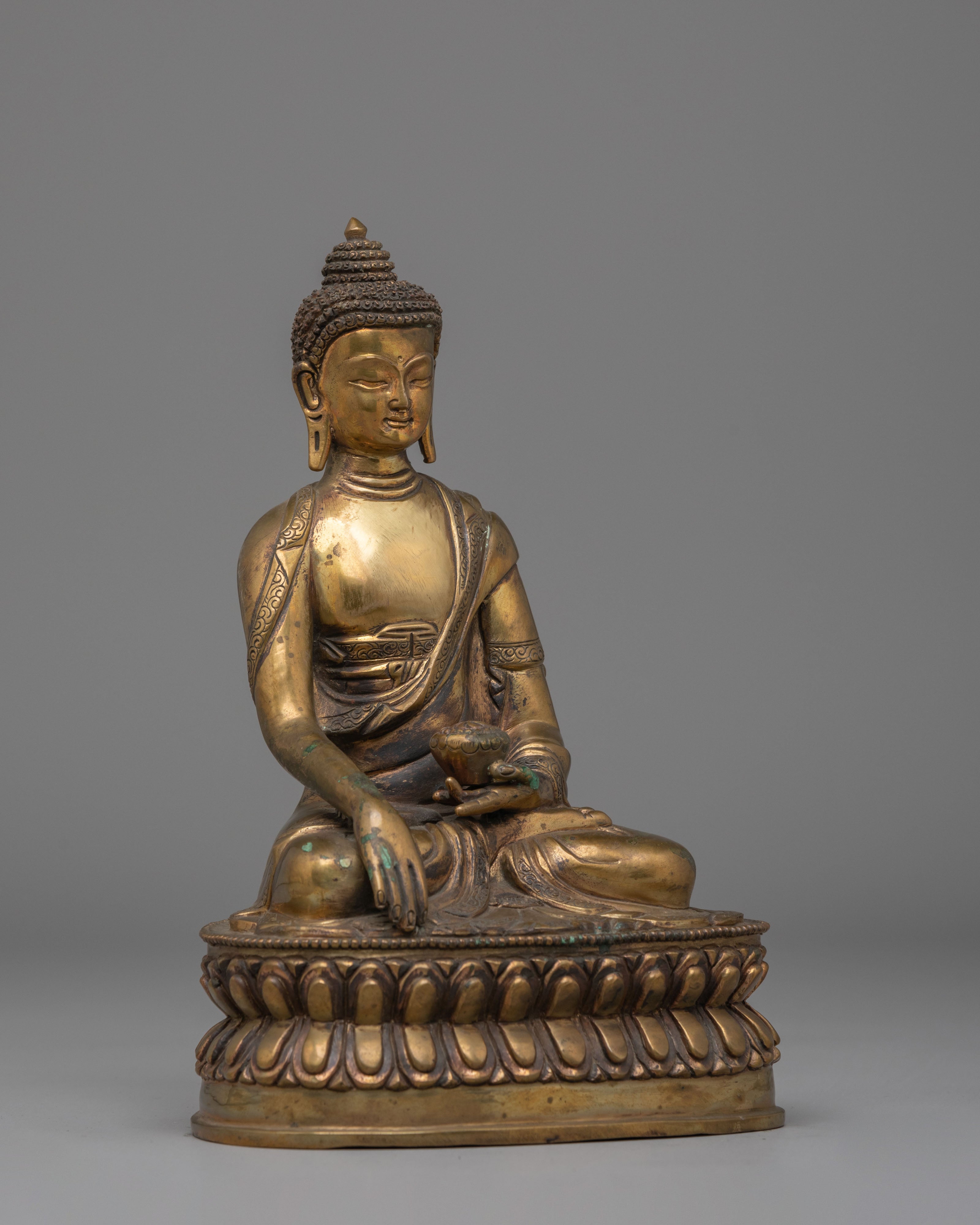 Enlightened Shakyamuni Buddha Altar Statue | Handcrafted Copper Buddhist Sculpture