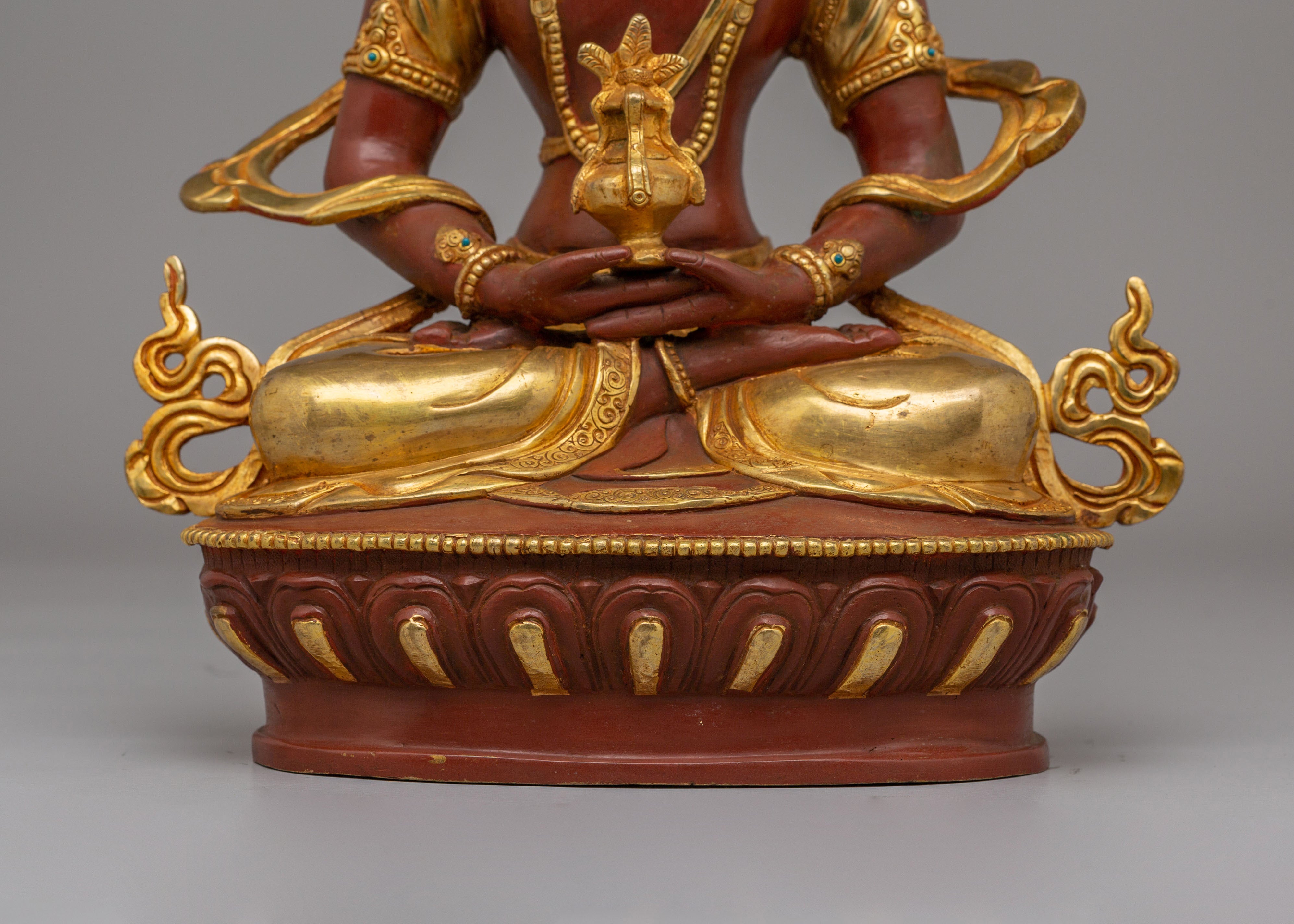 Spiritual Amitayus Buddha Statue | 24K Gold Plated Copper Longevity Sculpture