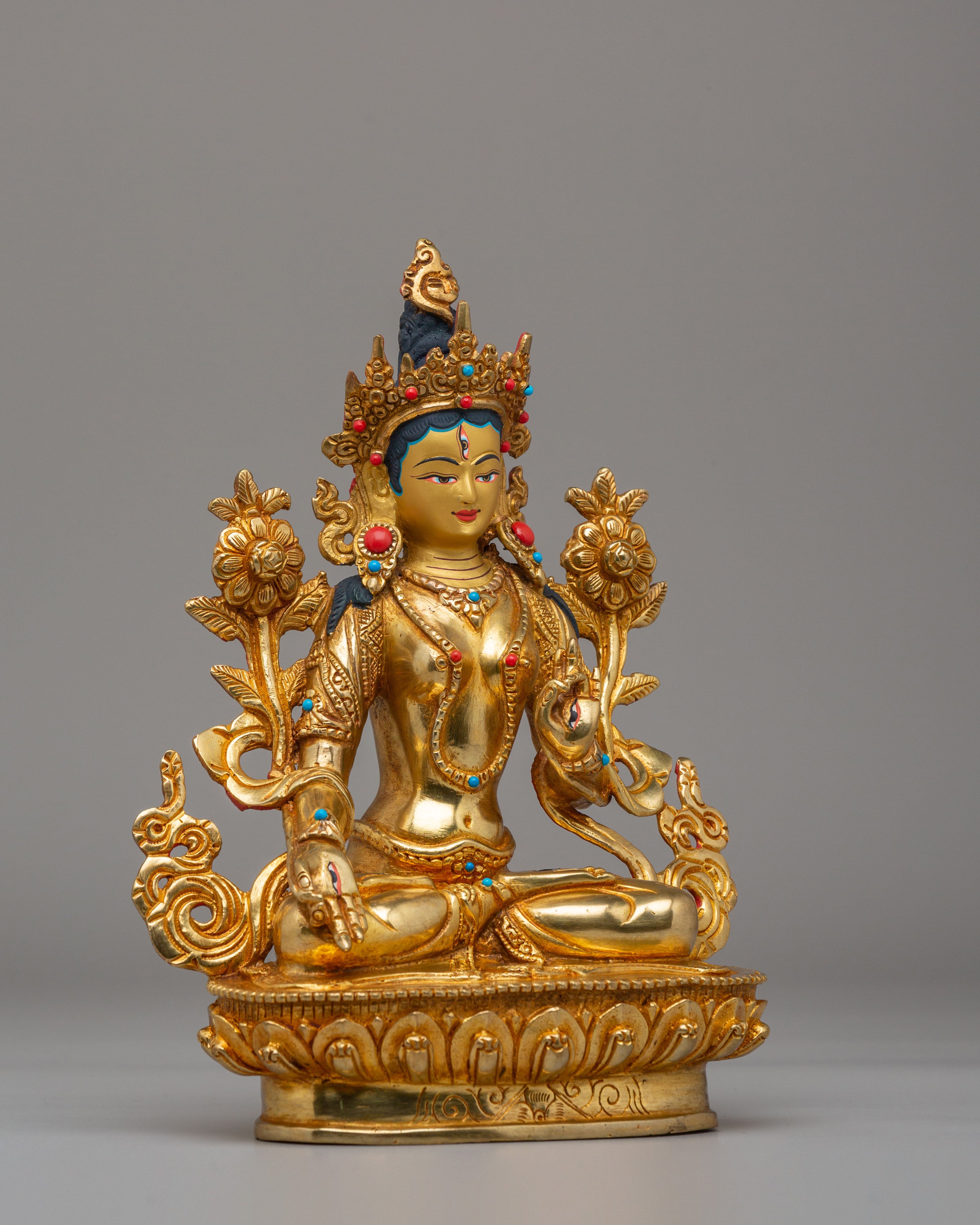 Tibetan Buddhist White Tara Statue |  24K Gold Plated Sita Tara Sculpture