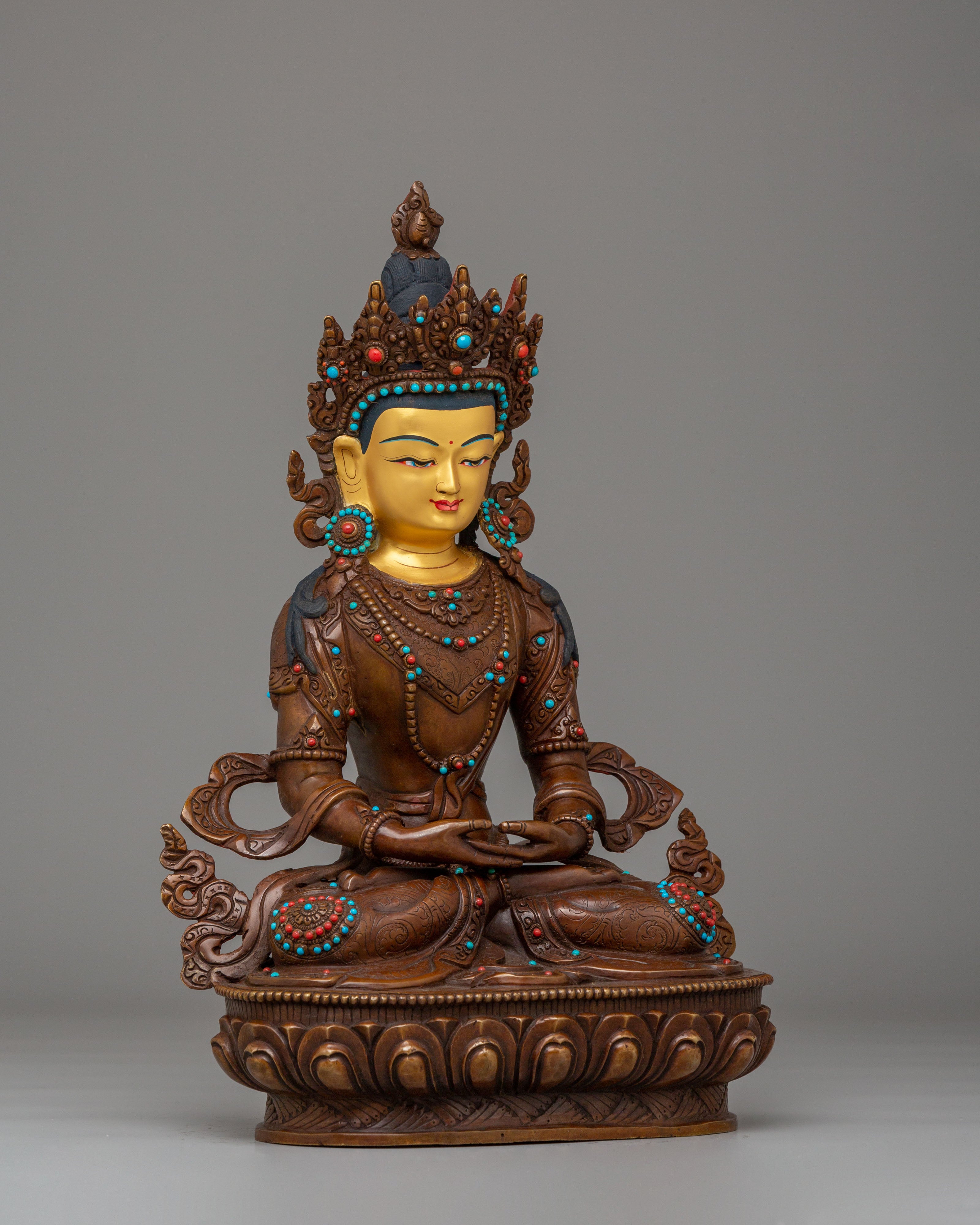 Sacred Amitayus Deity Statue | Handmade Tibetan Artwork for Spiritual Blessings