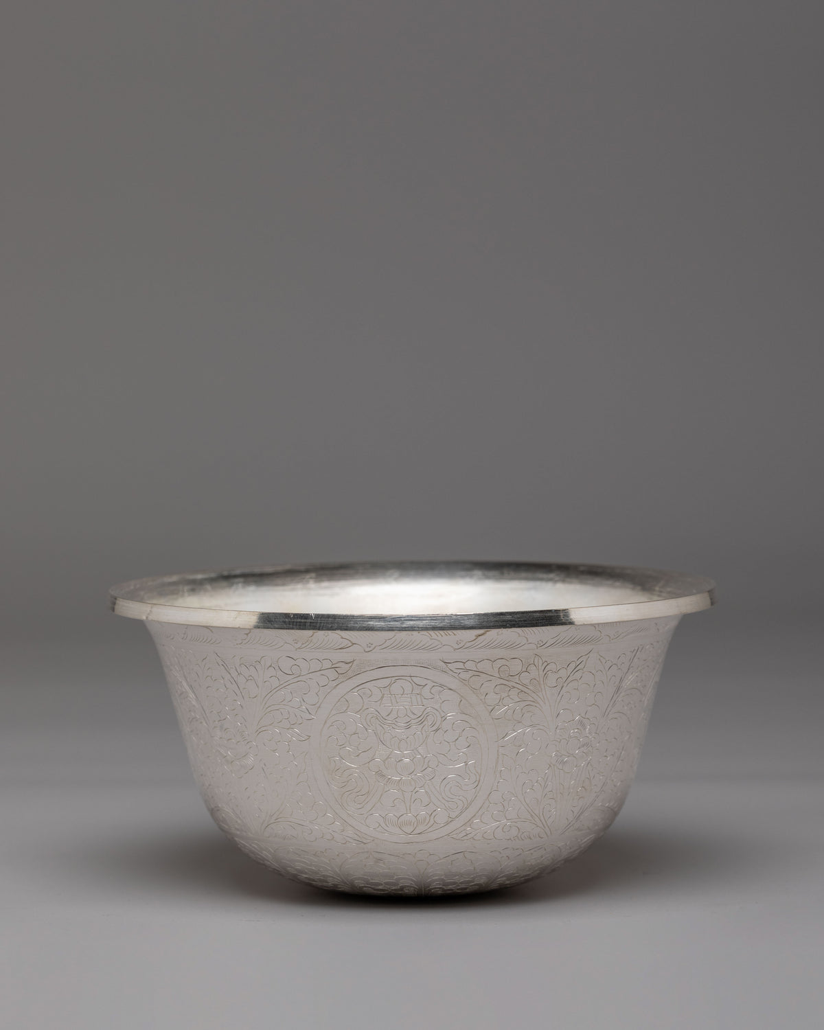 Himalayan Ritual Offering Bowl Set | White Metal Buddhist Altar Bowls