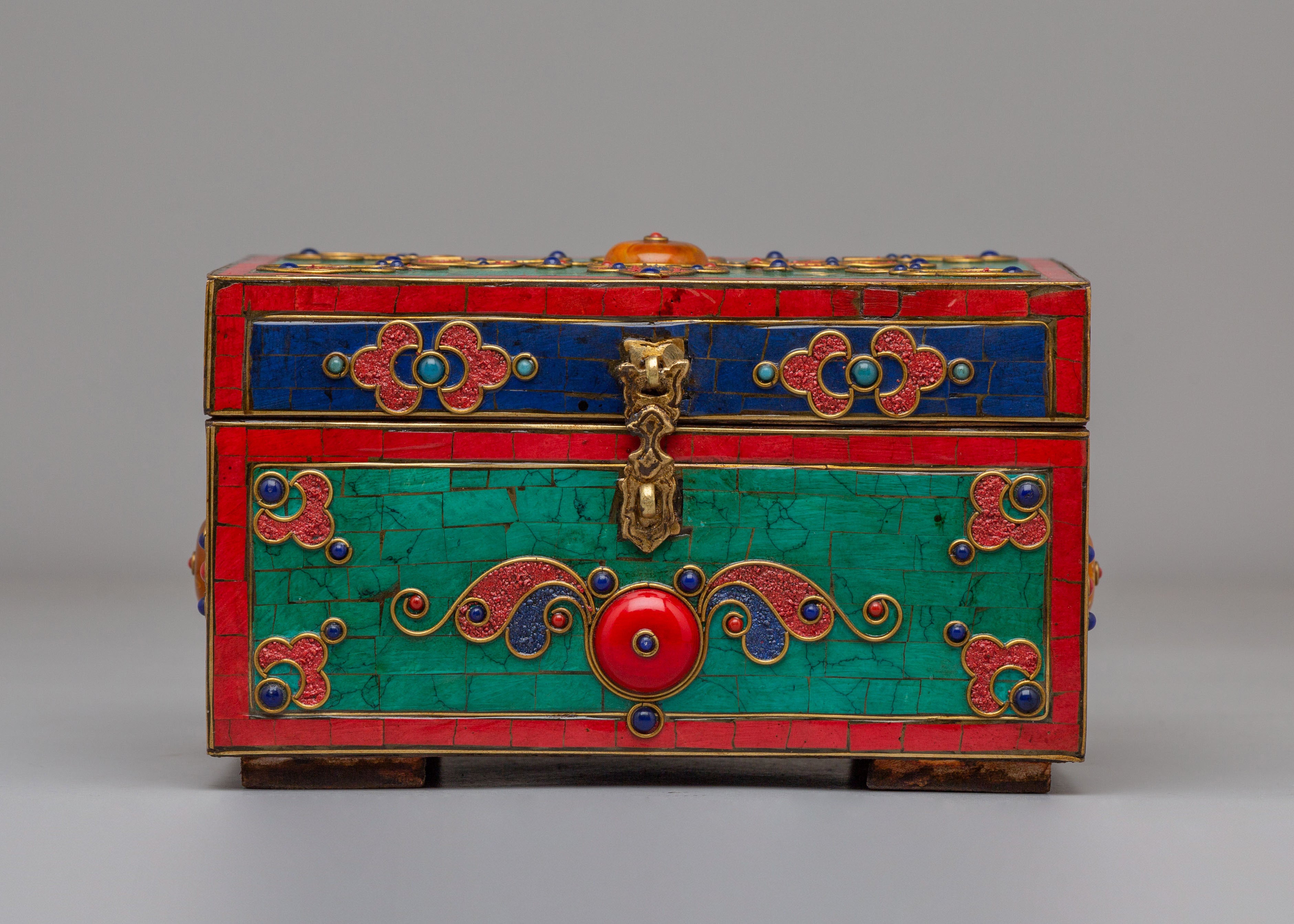 Himalayan Jewellery Storage Box | Gemstone Decorated Wooden Treasure Chest