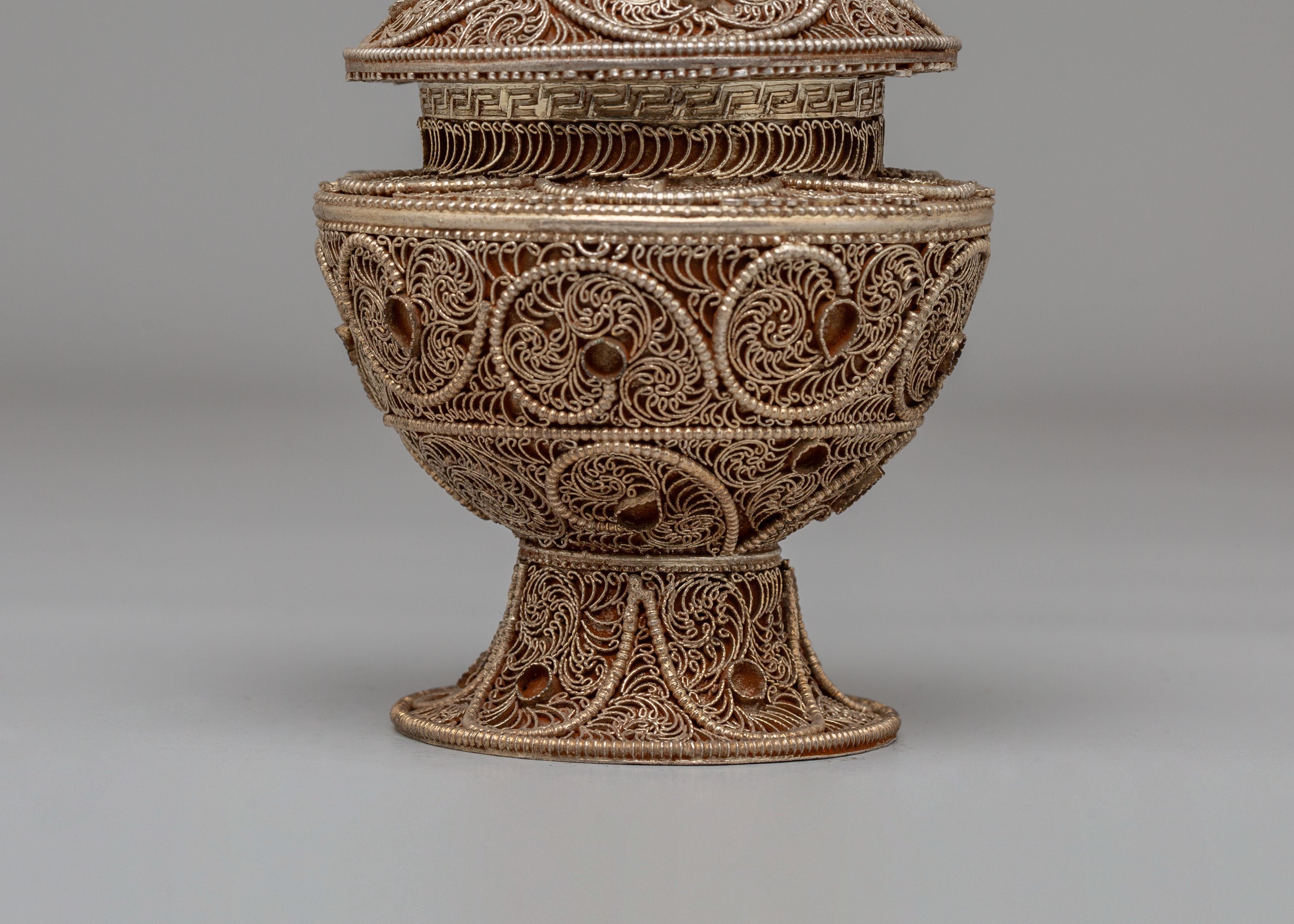 Sacred Buddhist Ritual Rice Pot Vessel | Handcrafted Copper Offering Vessel