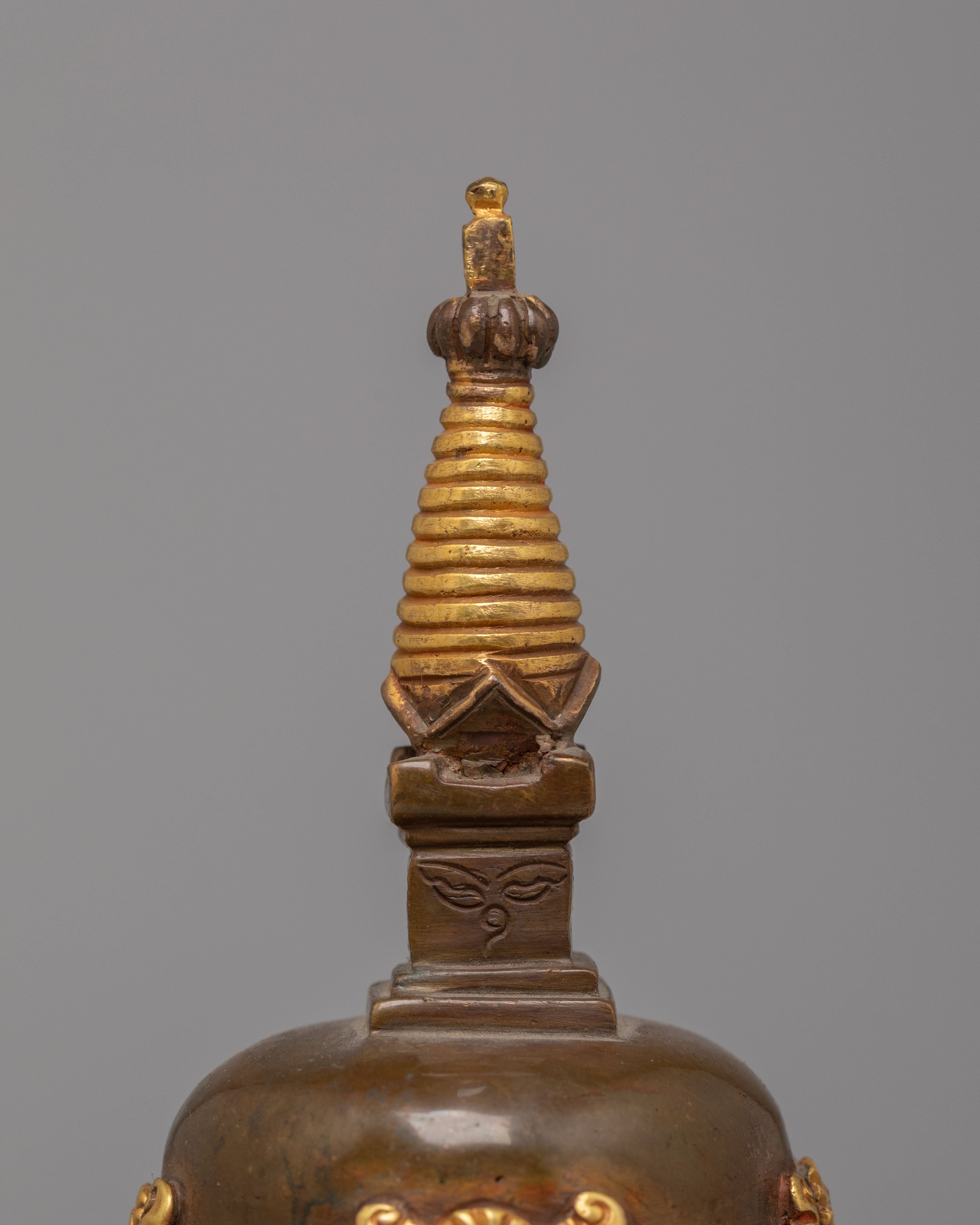 Sacred Carved Stupa with Deities | Perfect for Meditation and Spiritual Decor