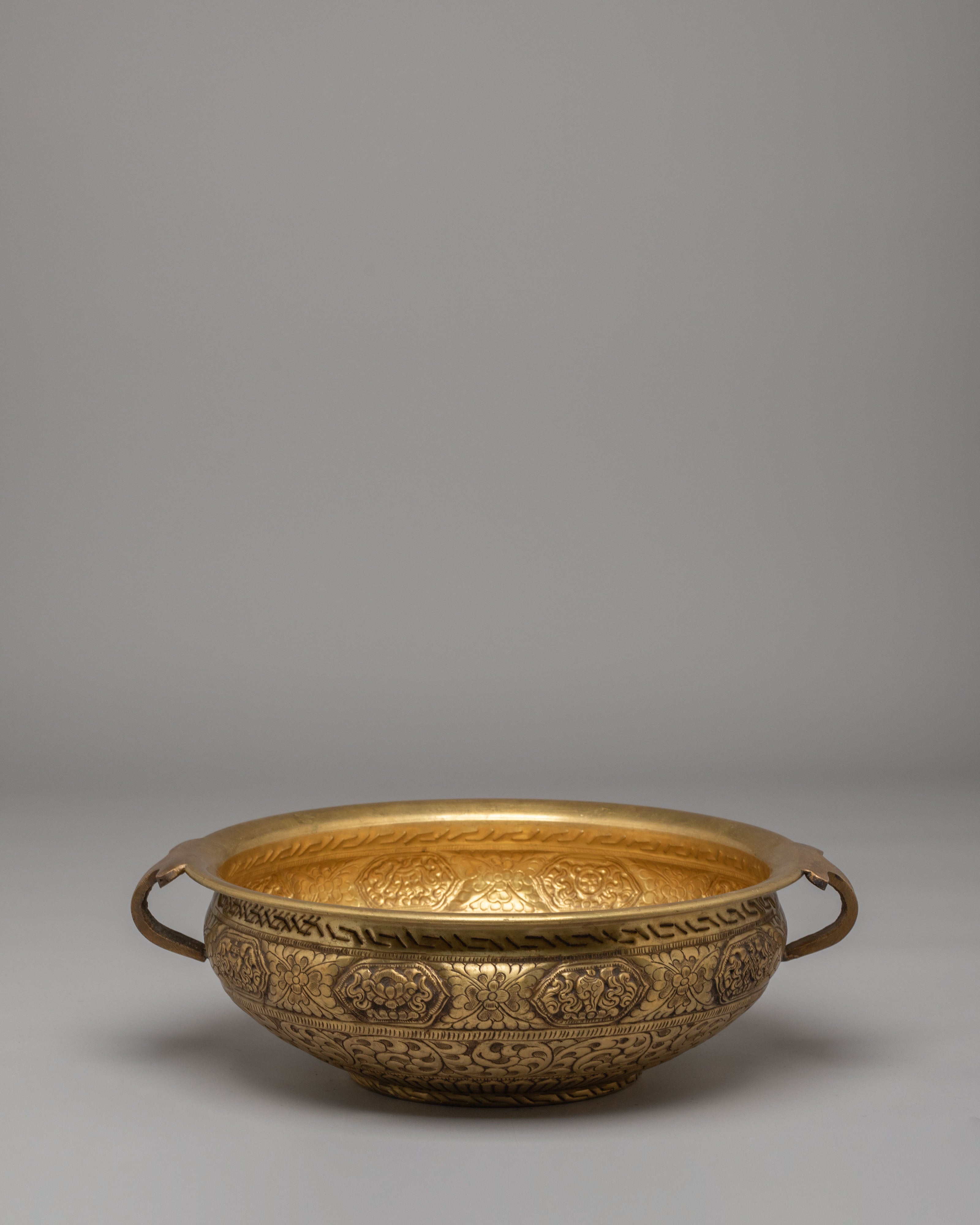 Himalayan Decorative Urli Bowl | Vessel with 8 Auspicious Symbols for Altars & Rituals