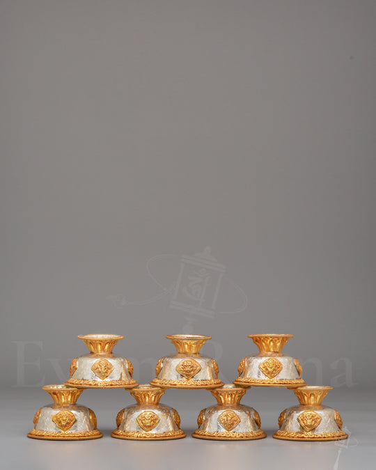 Seven Bowl Water Offering Set | Tibetan Buddhist Copper Altar Bowls
