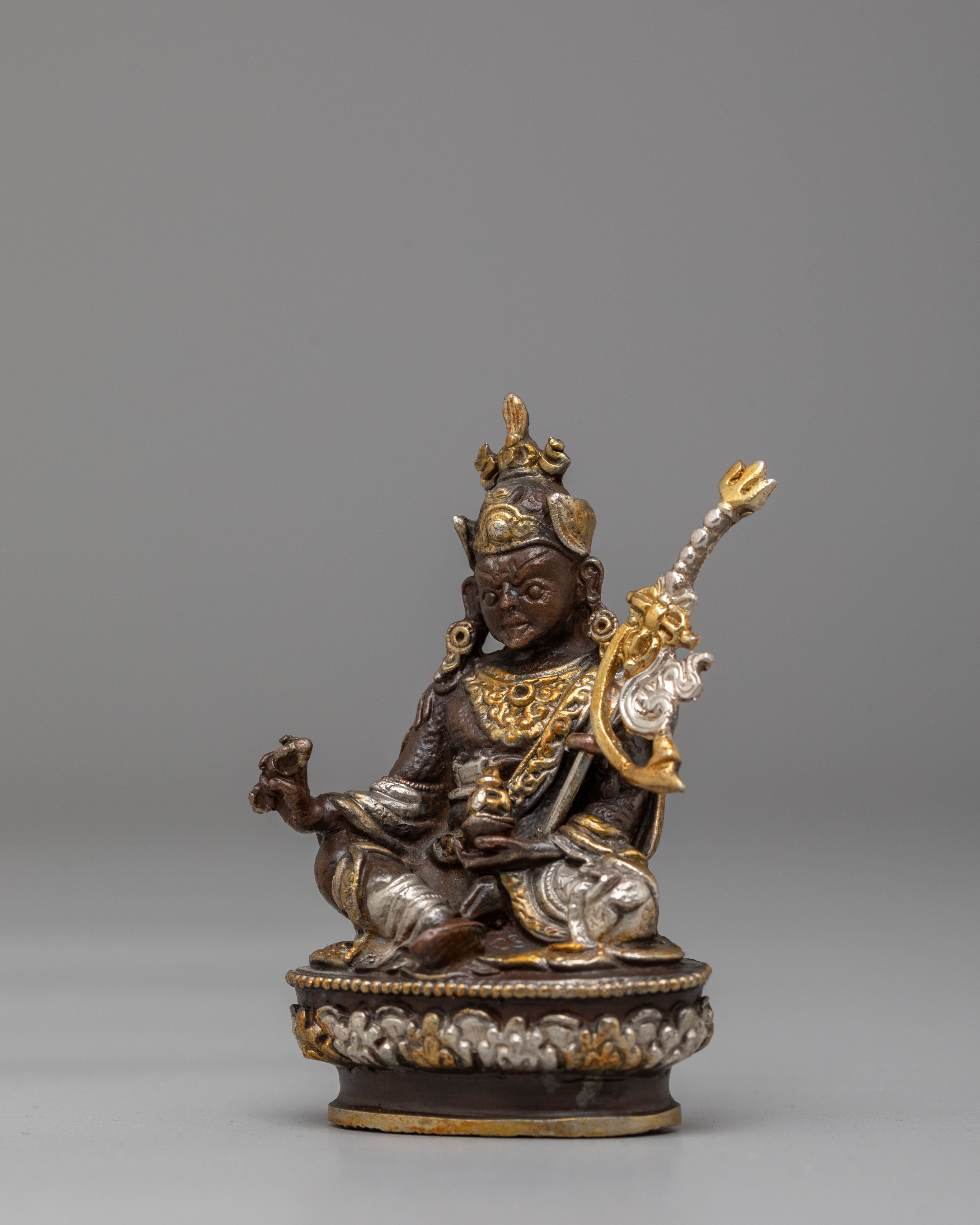Guru Rinpoche Spiritual Protection Statue | Oxidized Copper Body with Electro Gold &amp; Silver Plating