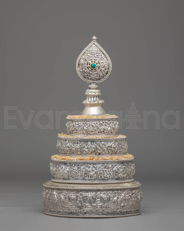 Traditional Tibetan Ritual Mandala | Silver Frame and Gemstones