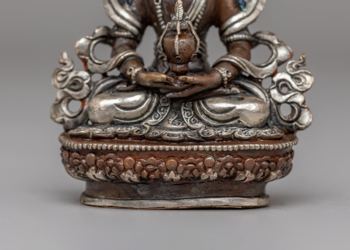 Traditional Amitayus Buddha Longevity Statue | Oxidized Copper Body with Silver Plating
