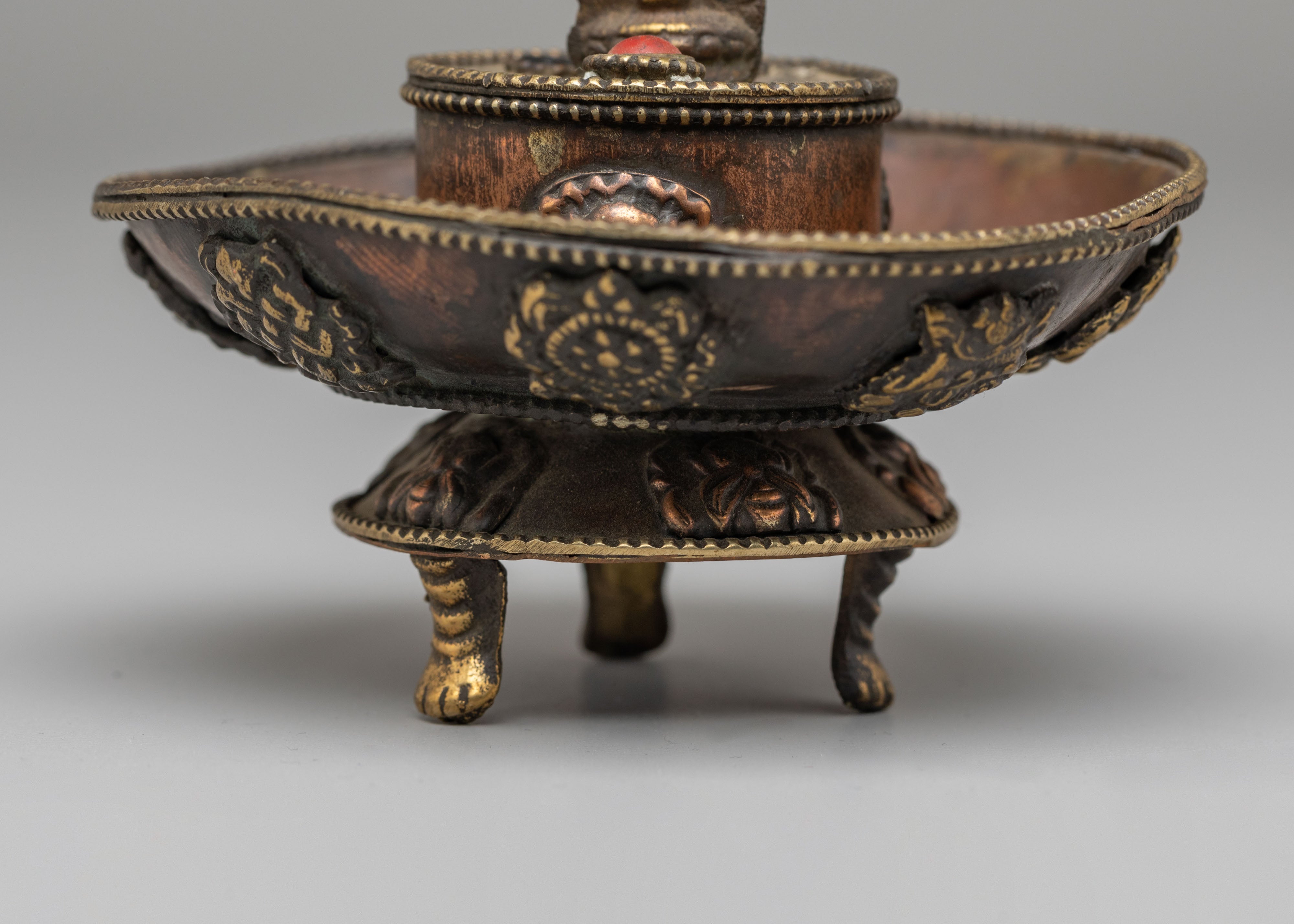 Decorative Himalayan Incense Holder | Copper Vessel with Amitabha Buddha