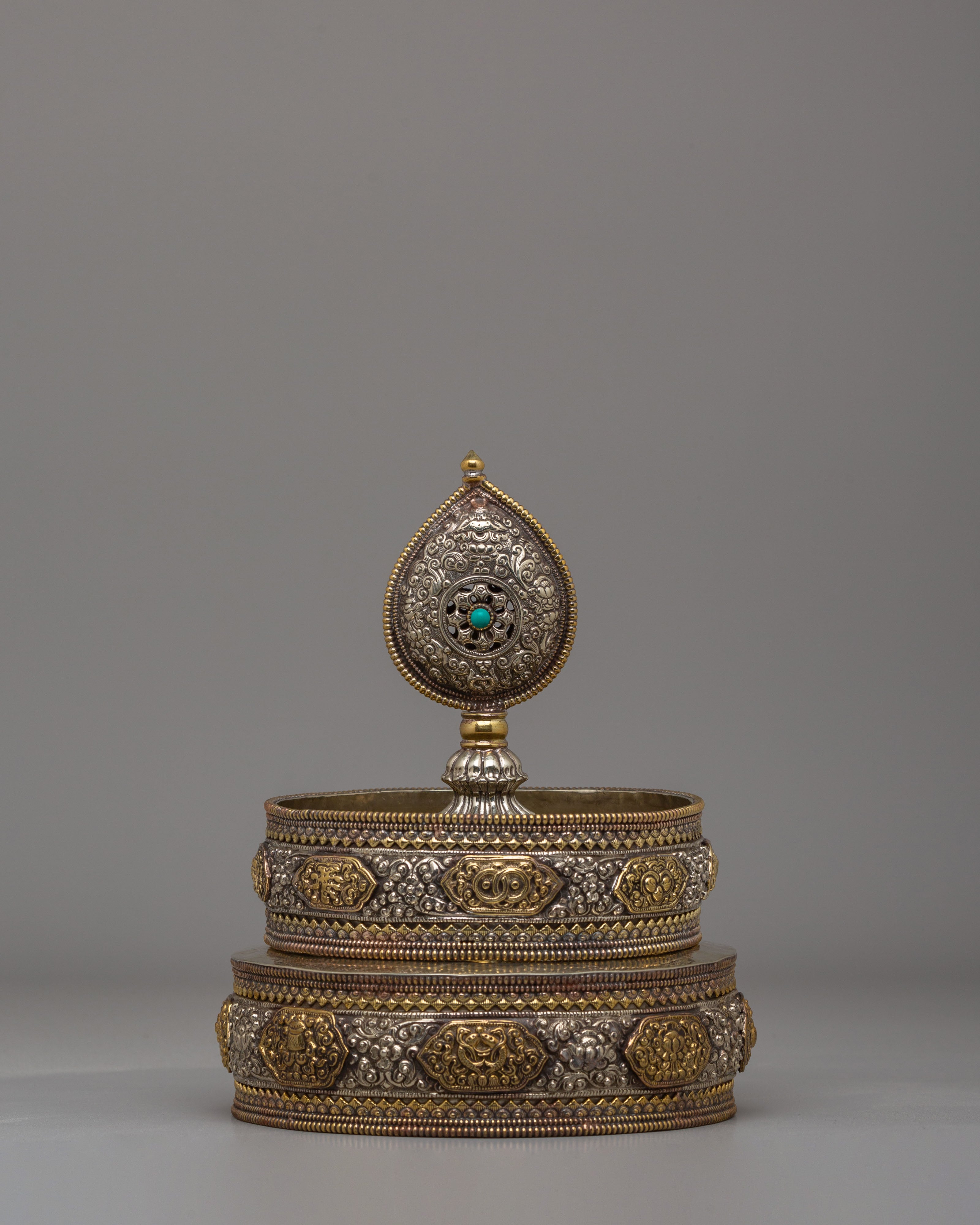 Traditional Altar Mandala Offering Set | Silver and Gold Plated Tibetan Mandala