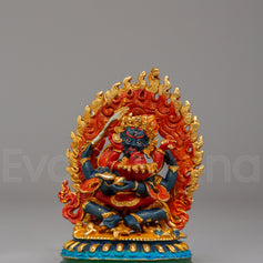 Four Armed Mahakala With Consort Statue
